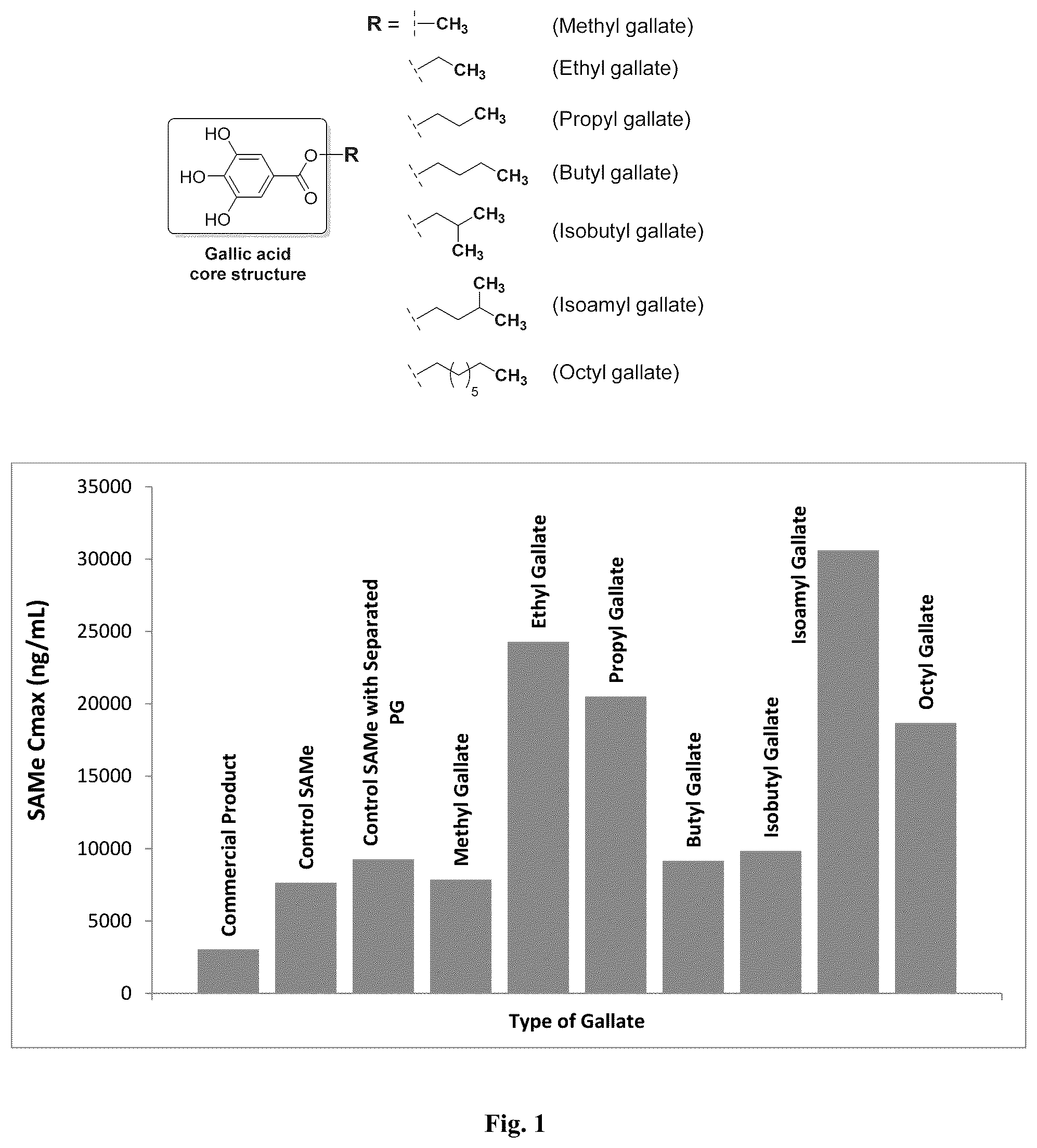 Patent US12303524 — Compositions comprising S-adenosylmethionine and a gallic acid ester — Figure 1