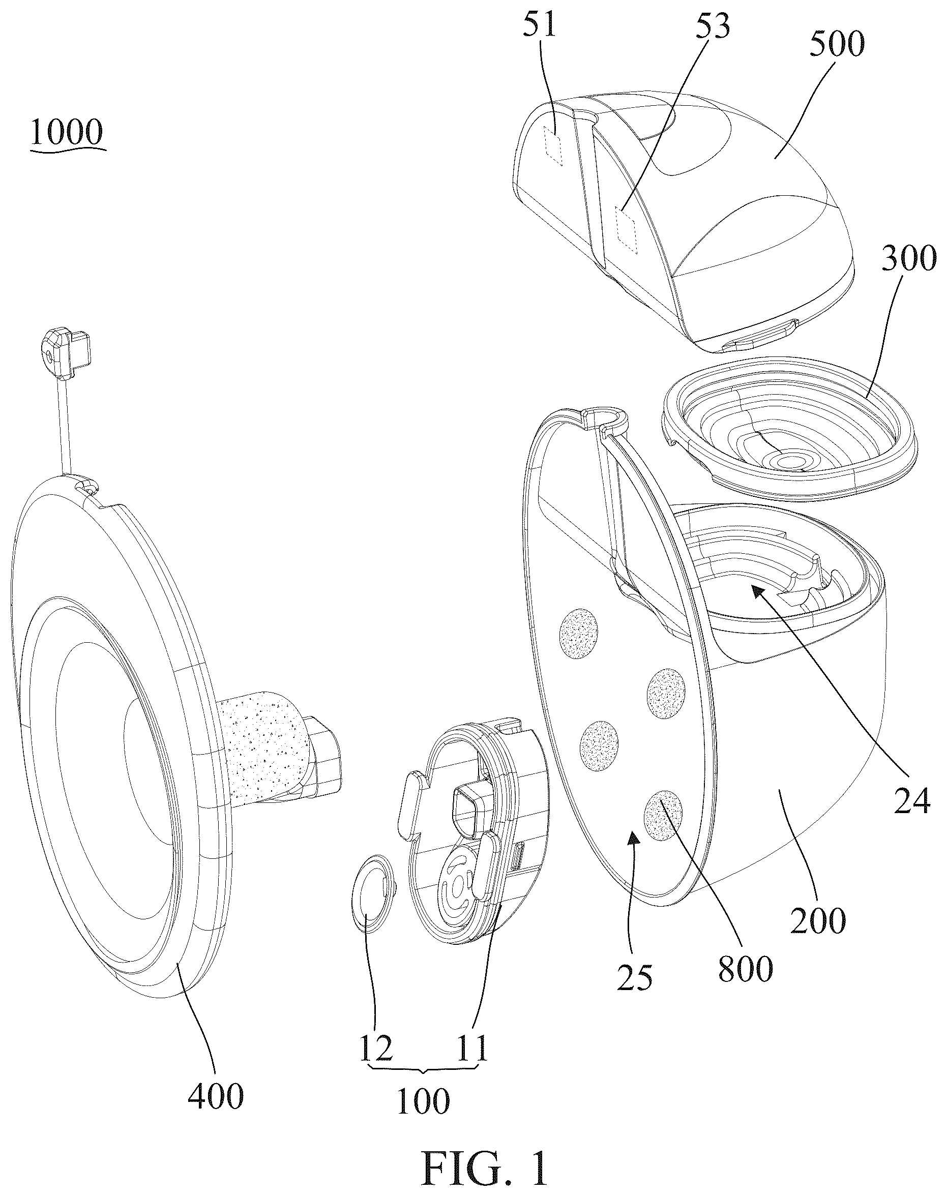 Patent US12303624 — Three-way connecting assembly and wearable breast pump — Figure 1