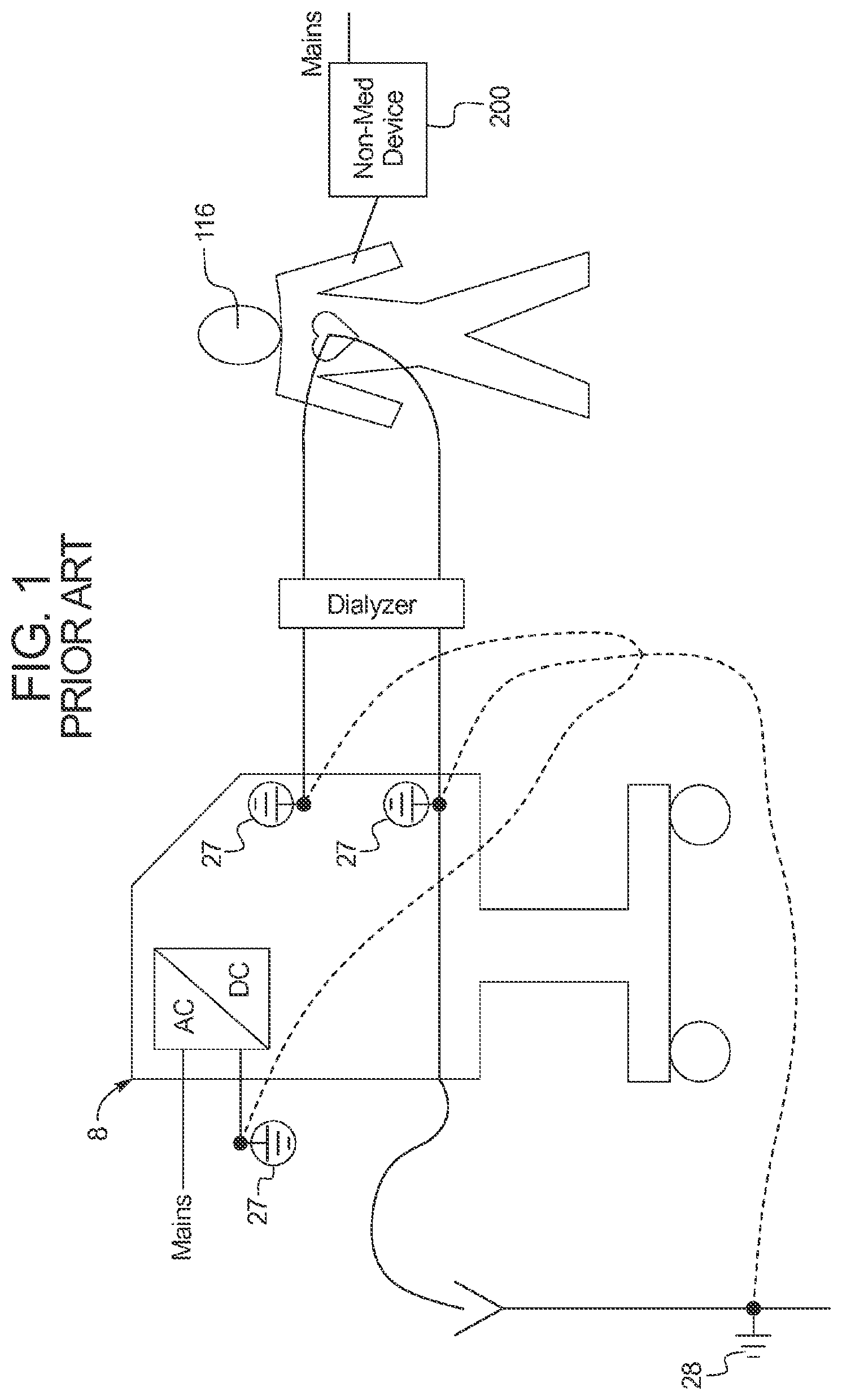 Patent US12303629 Figure 1 – Renal failure therapy system and method for electrically safe treatment