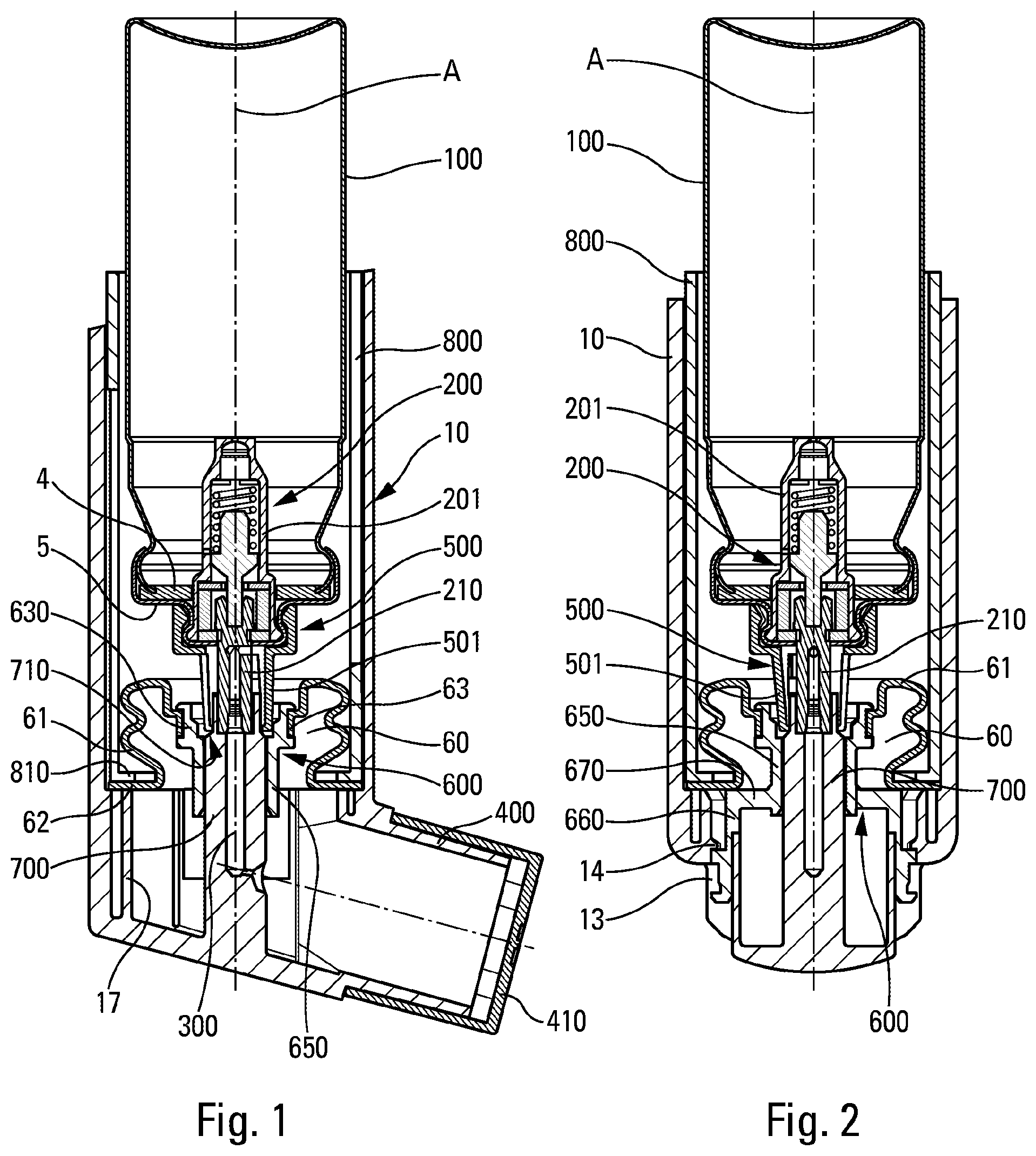 Patent US12303639 — Device for inhalation-synchronised dispensing of a fluid product — Figure 1