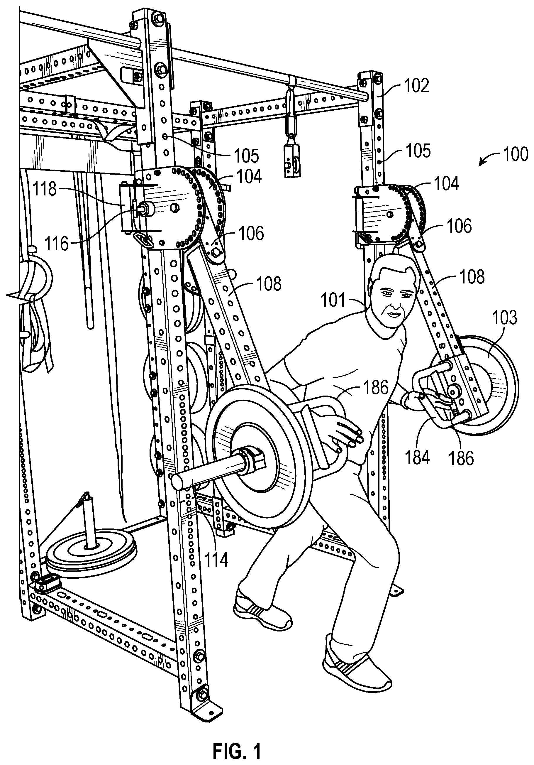 Patent US12303730 — Lever arm system — Figure 1