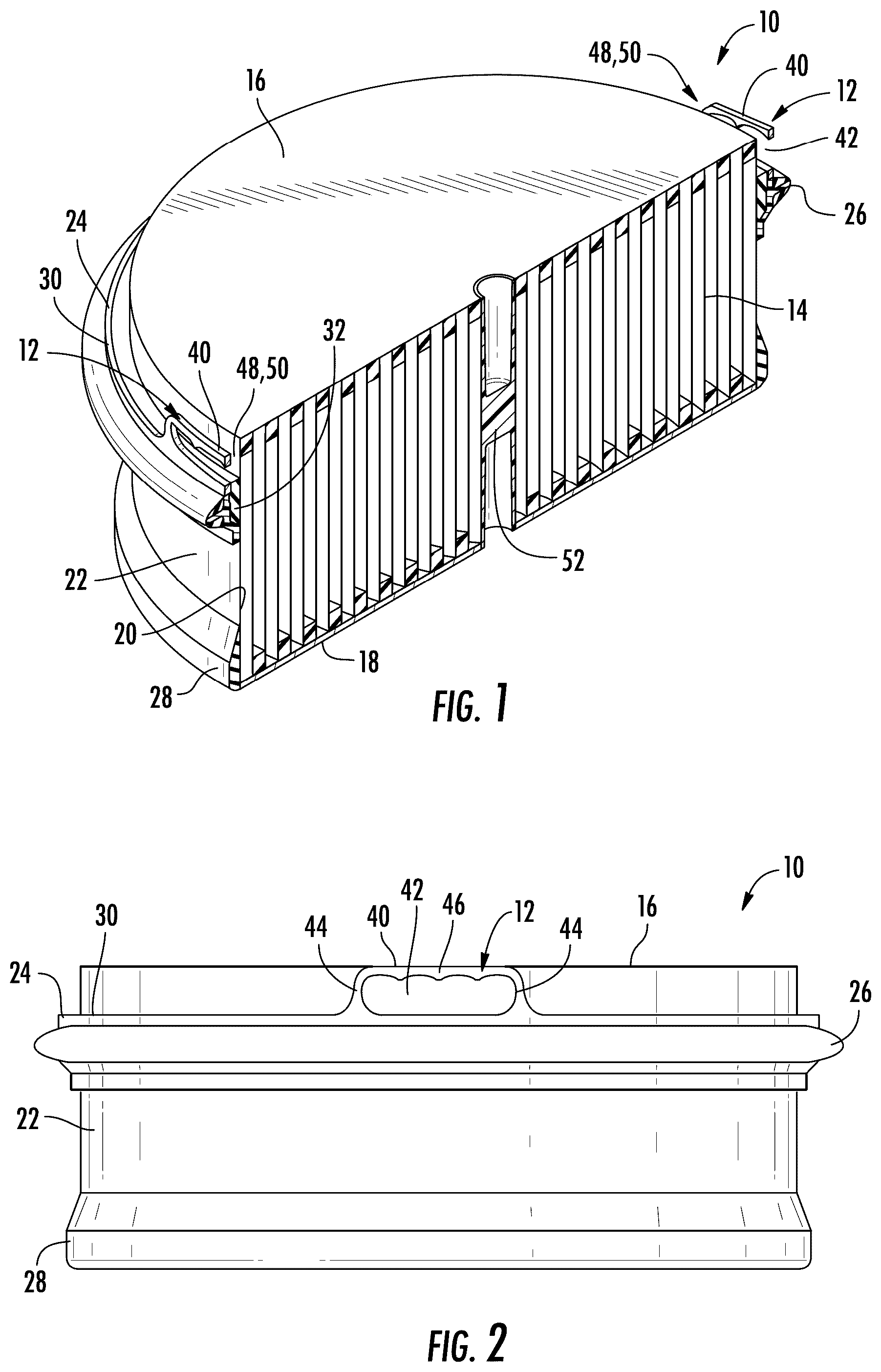 Patent US12303817 Figure 1 – Air filter with improved handle
