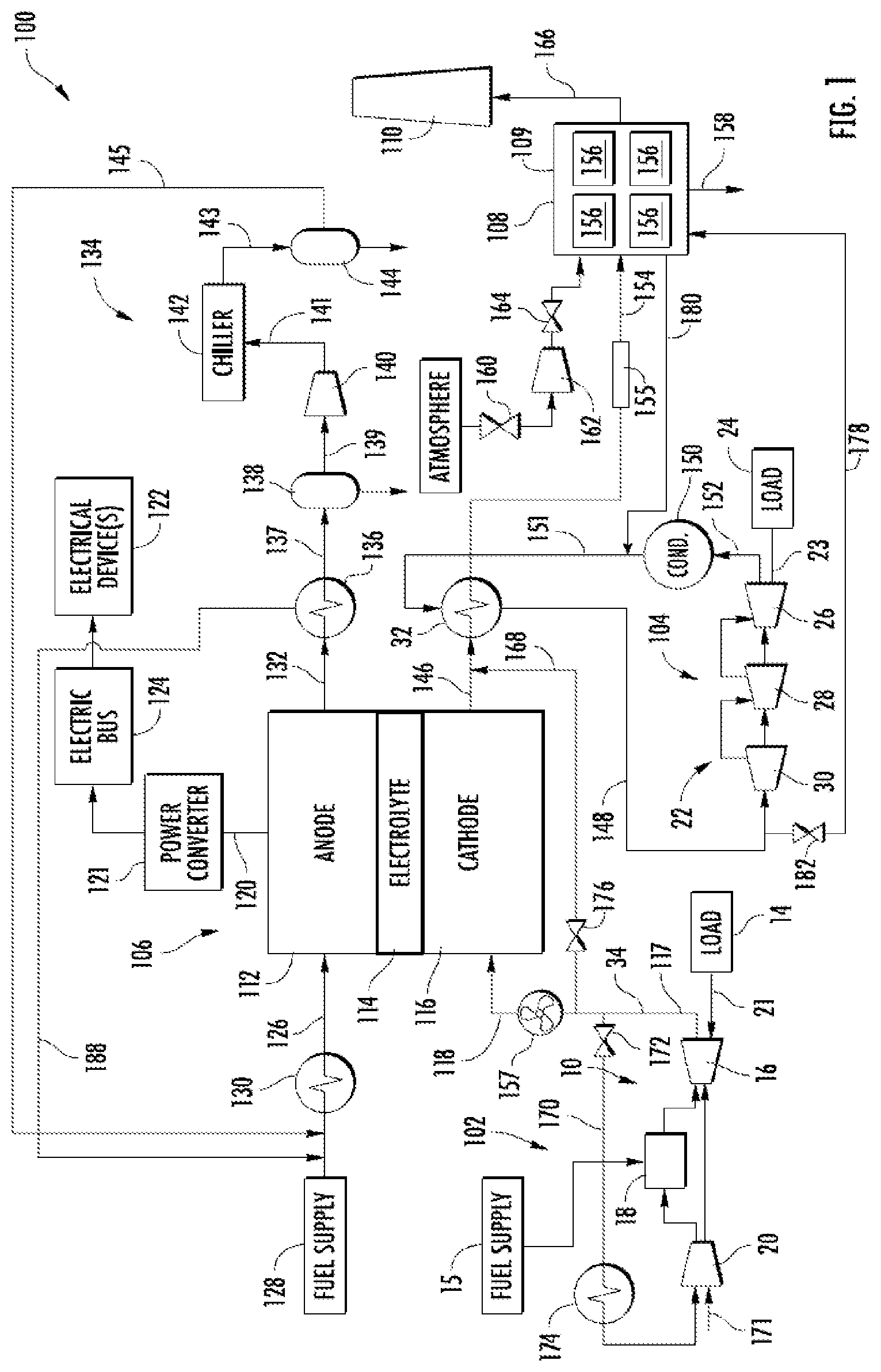 Patent US12303830 — Combustion system having a fuel cell and a carbon capture system — Figure 1