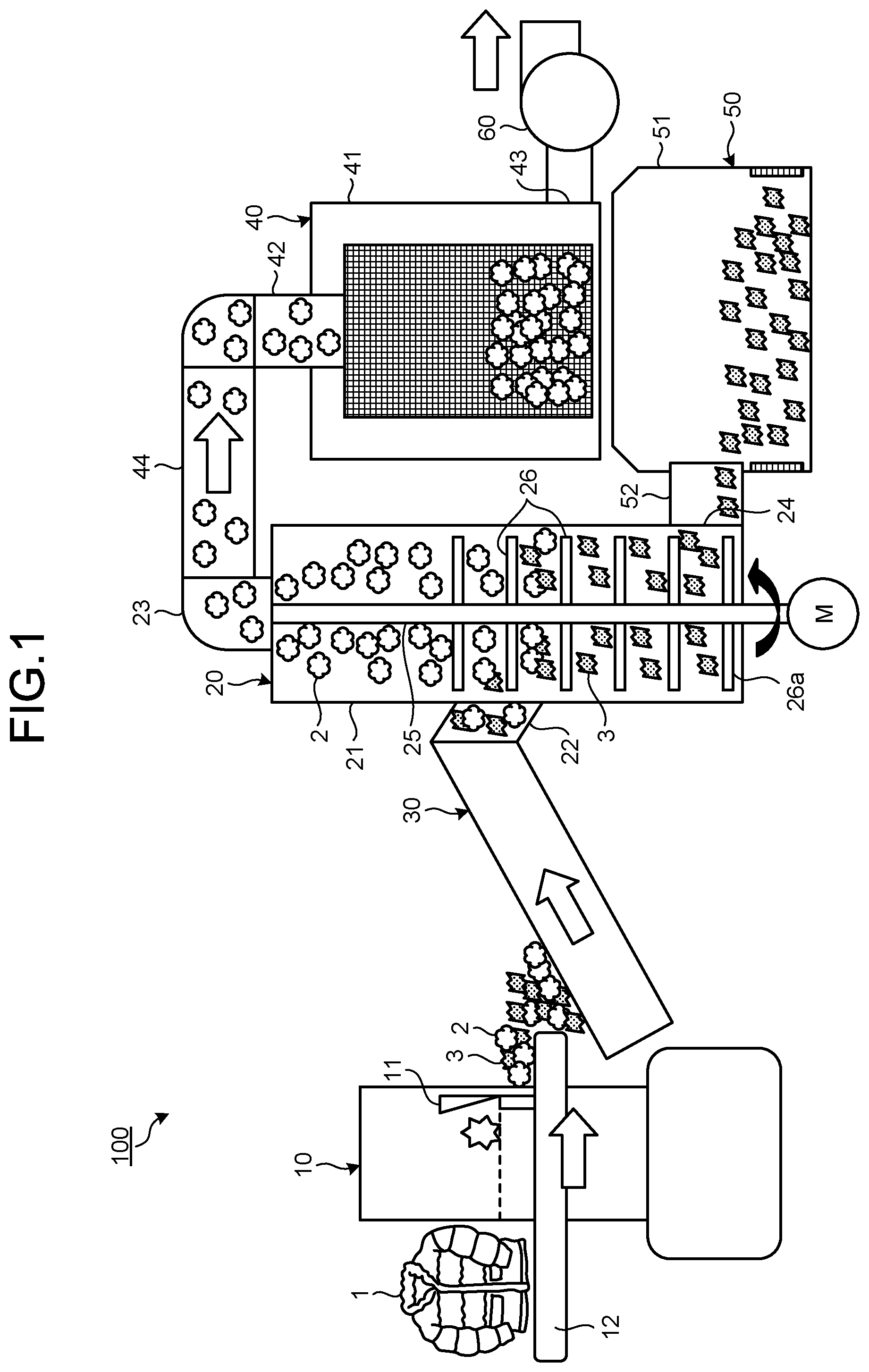 Patent US12303943 — Feather separation system and feather separation method, and method for producing recycled feathers — Figure 1
