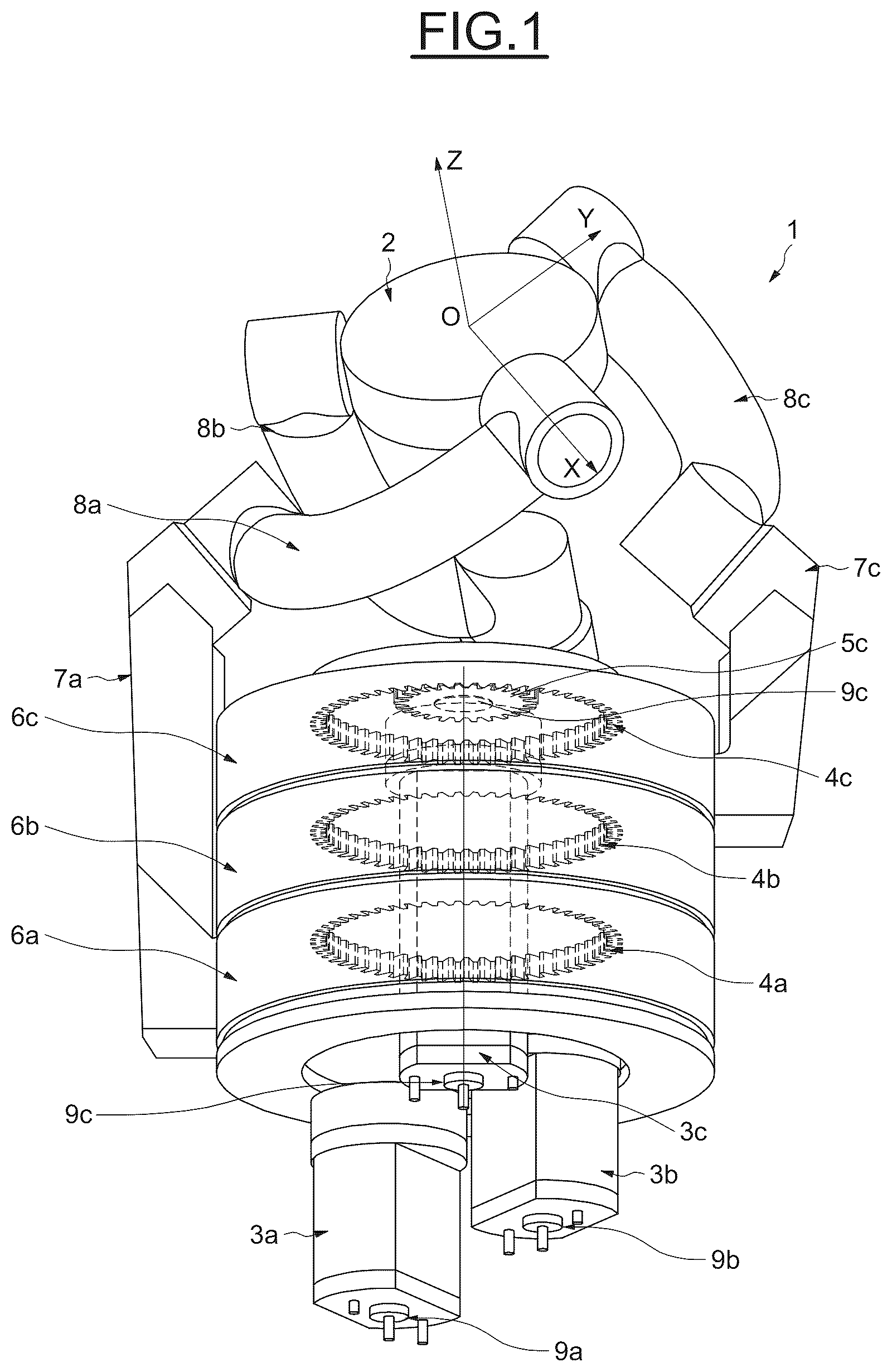 Patent US12304068 — Articulation having three degrees of freedom for a robot, and corresponding control method — Figure 1