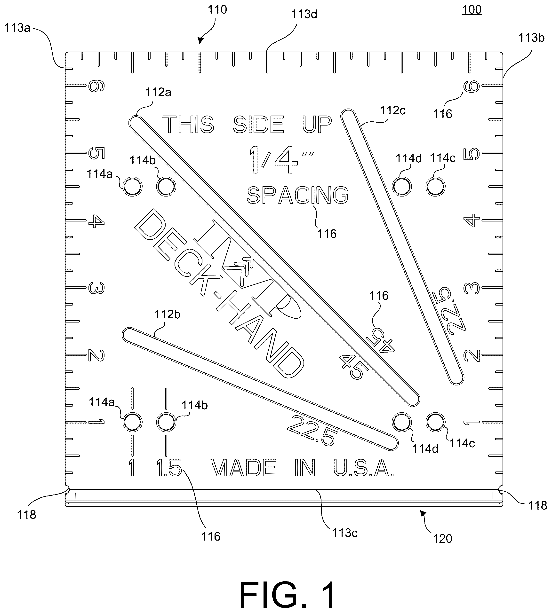 Patent US12304105 — Template and spacing tool for deck construction — Figure 1