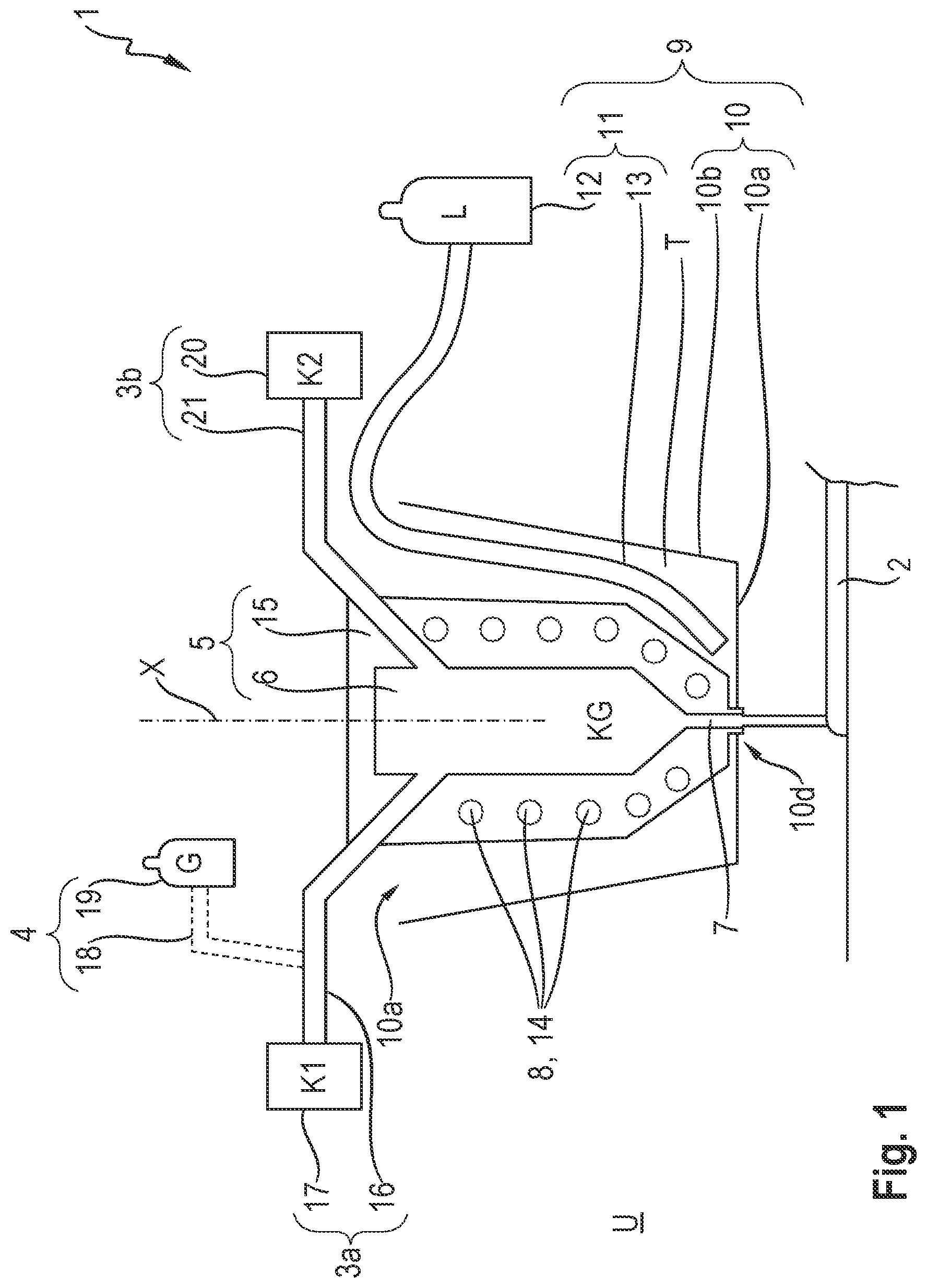 Patent US12304113 — Device and method for the production of plastic parts with drying and desiccant feed devices — Figure 1