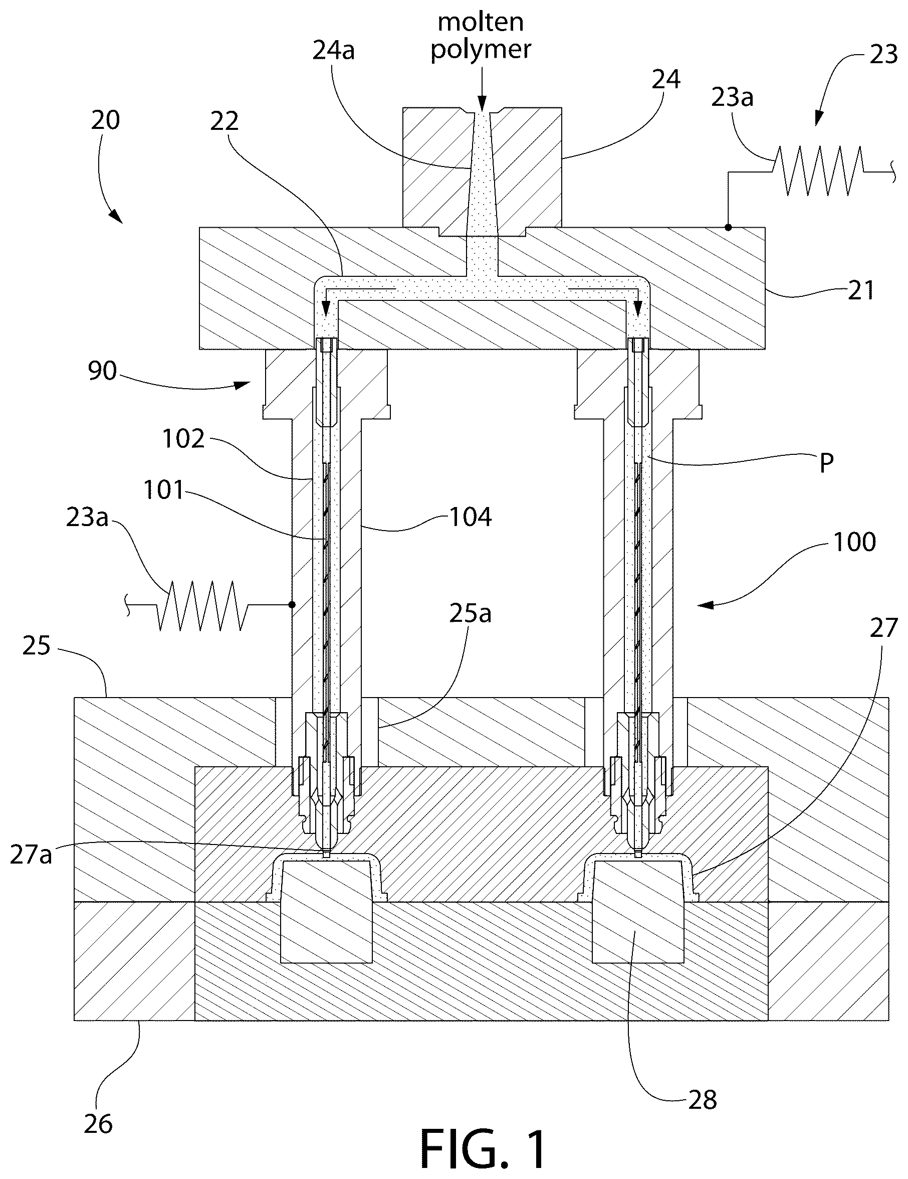 Patent US12304124 — Shear-inducing injection molding system — Figure 1