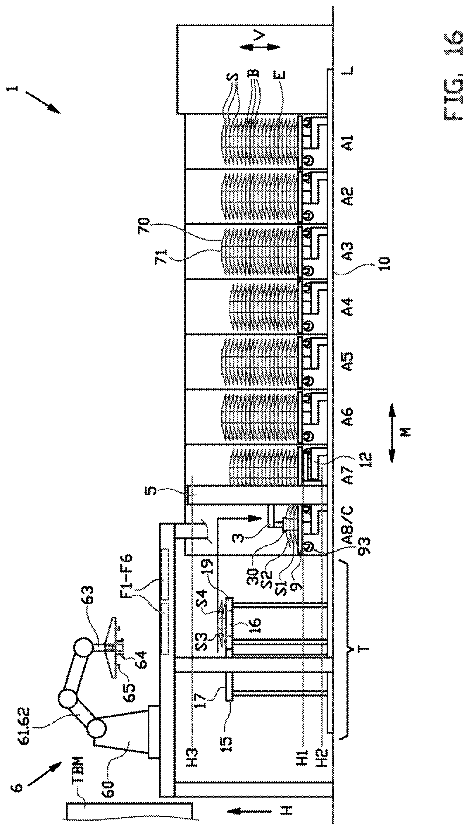 Patent US12304165 Figure 16 – Spacer gripper, bead-apex storage system and method for handling a plurality of stacks with bead-apexes and spacers