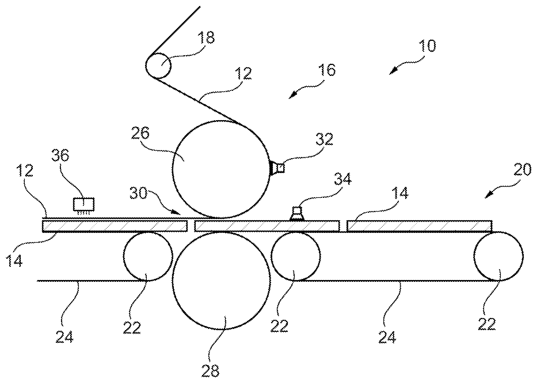 Patent US12304234 — Method for producing a decorative panel comprising the application of a film to a substrate by means of electrostatic charging — Figure 1