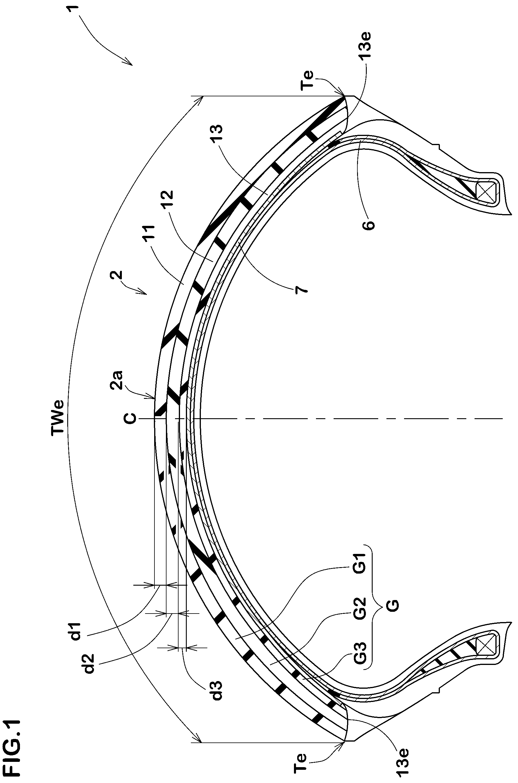 Patent US12304246 Figure 1 – Motorcycle tire