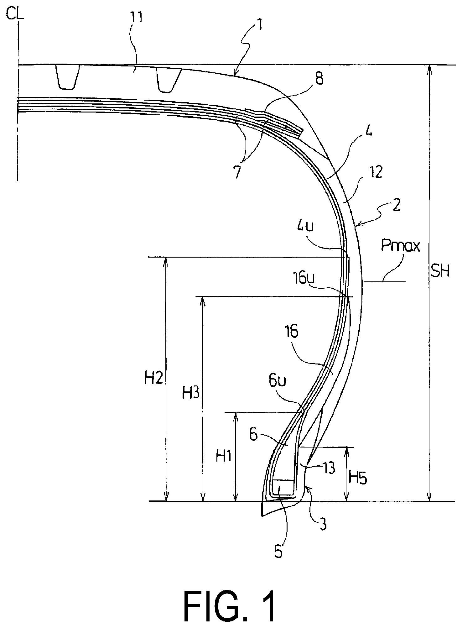 Patent US12304252 — Pneumatic tire — Figure 1