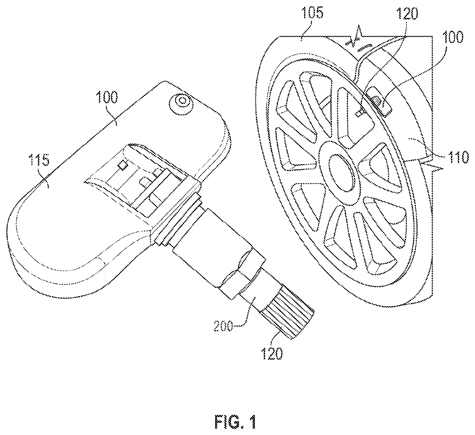 Patent US12304254 — Modular tire pressure monitoring system (TPMS) sensor with easily removable and replaceable battery — Figure 1
