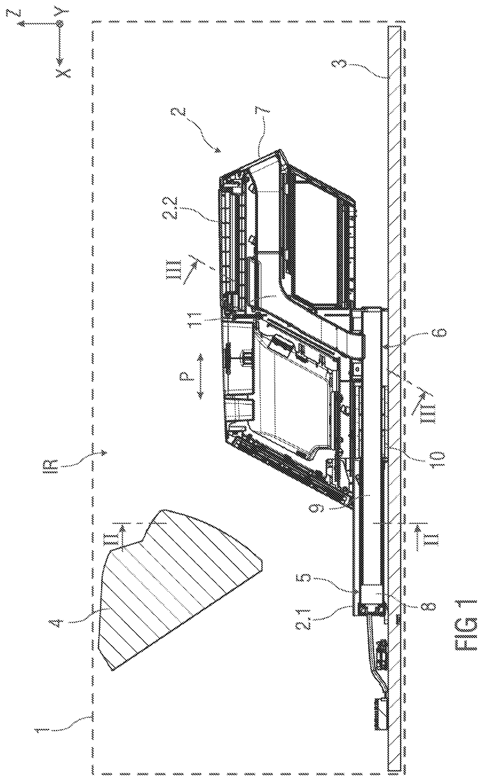 Patent US12304276 — Slidable central console unit with air outlets connected to telescopic air duct — Figure 1