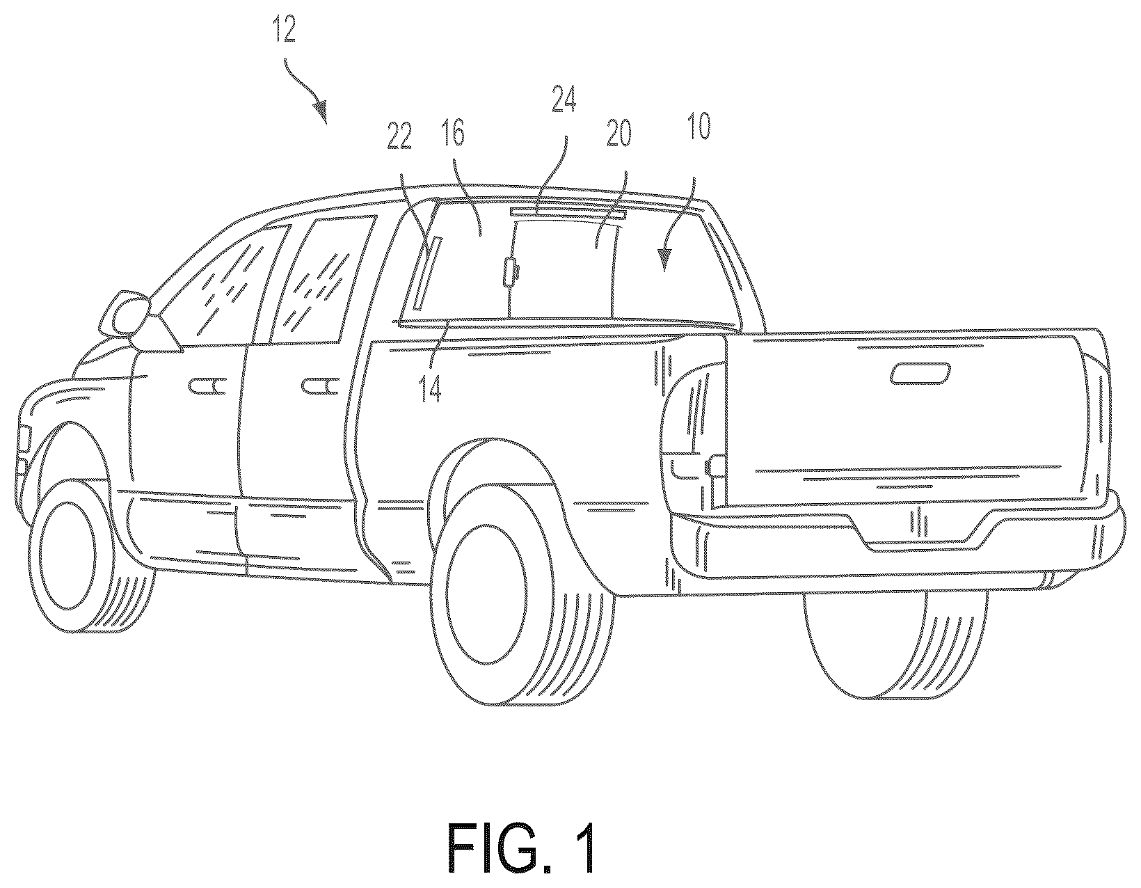 Patent US12304287 Figure 1 – Vehicular rear window assembly with system status indicator