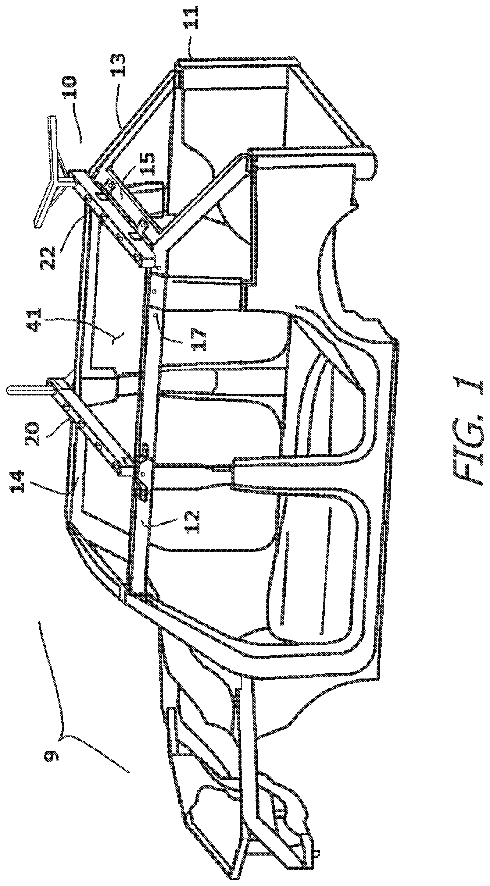 Patent US12304291 — Vehicle with a roof rack system under a soft or removable roof — Figure 1
