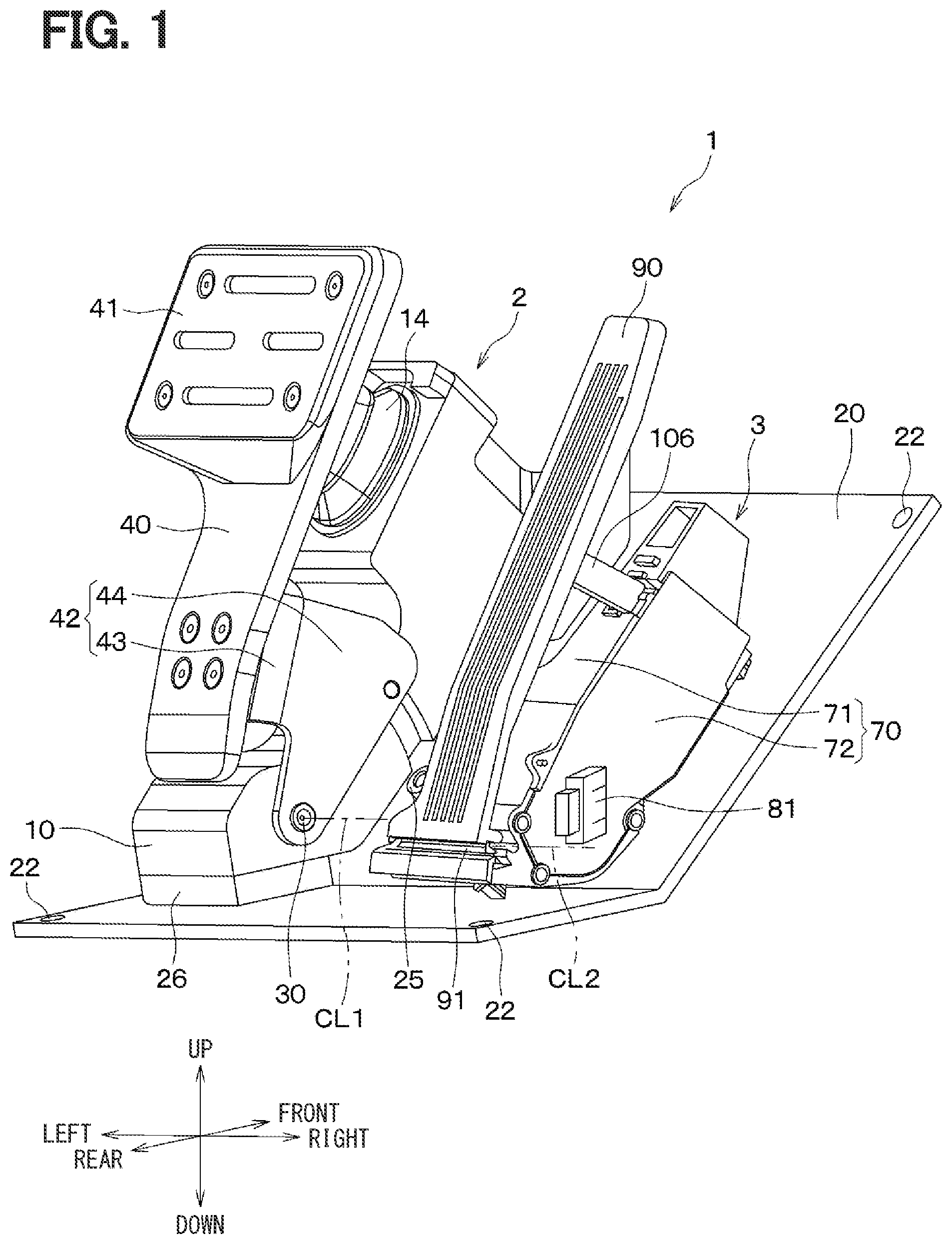 Patent US12304304 — Vehicle pedal module — Figure 1