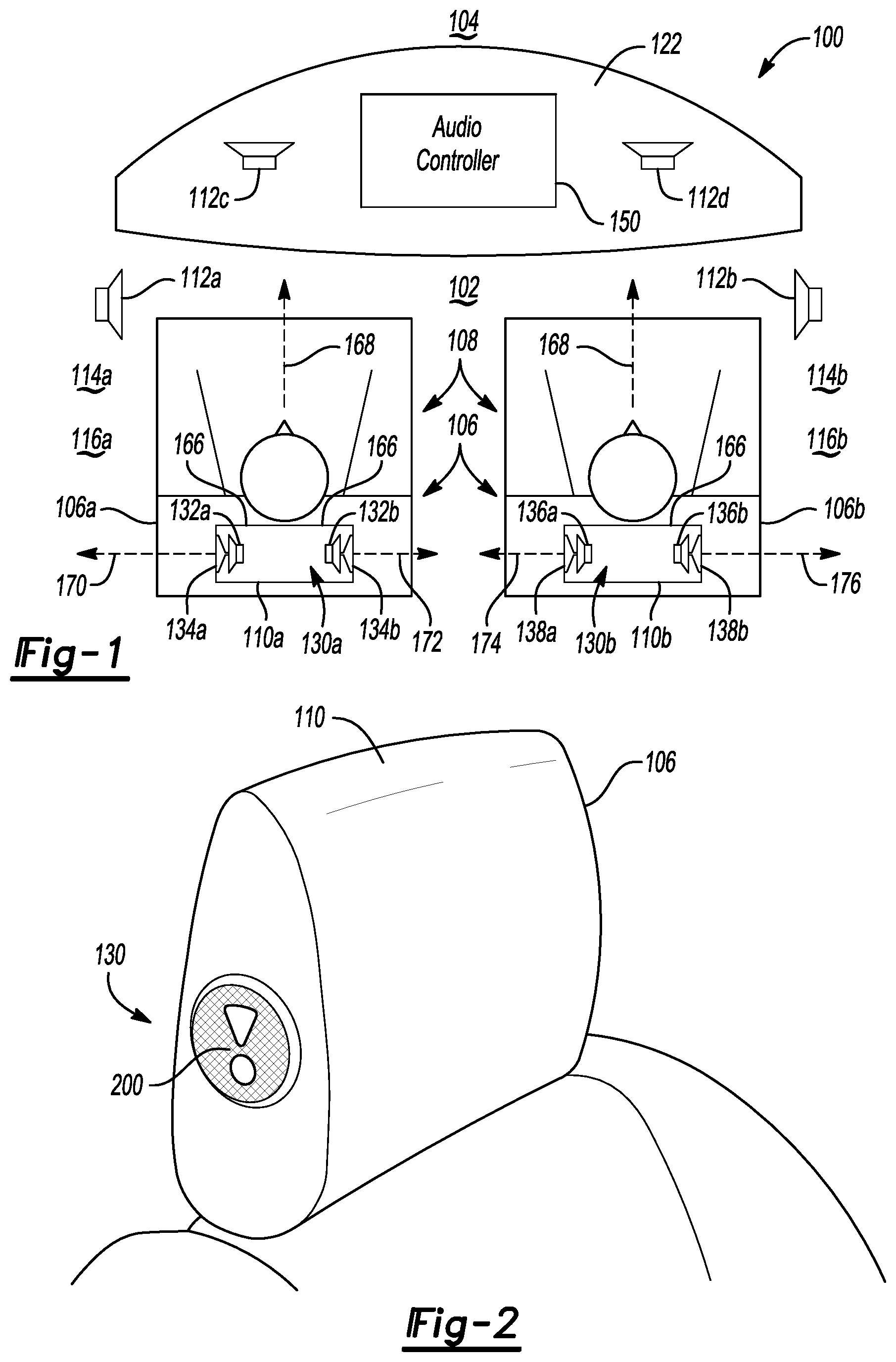 Patent US12304373 — Side-firing headrest loudspeaker with omnidirectional lens — Figure 1