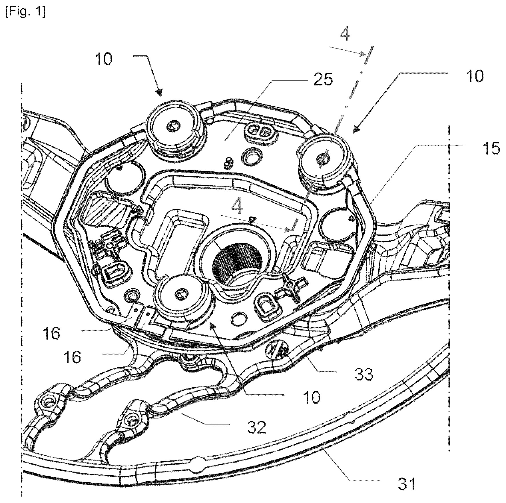Patent US12304387 — Vehicle steering wheel mounted acoustic warning device having normally closed contacts — Figure 1