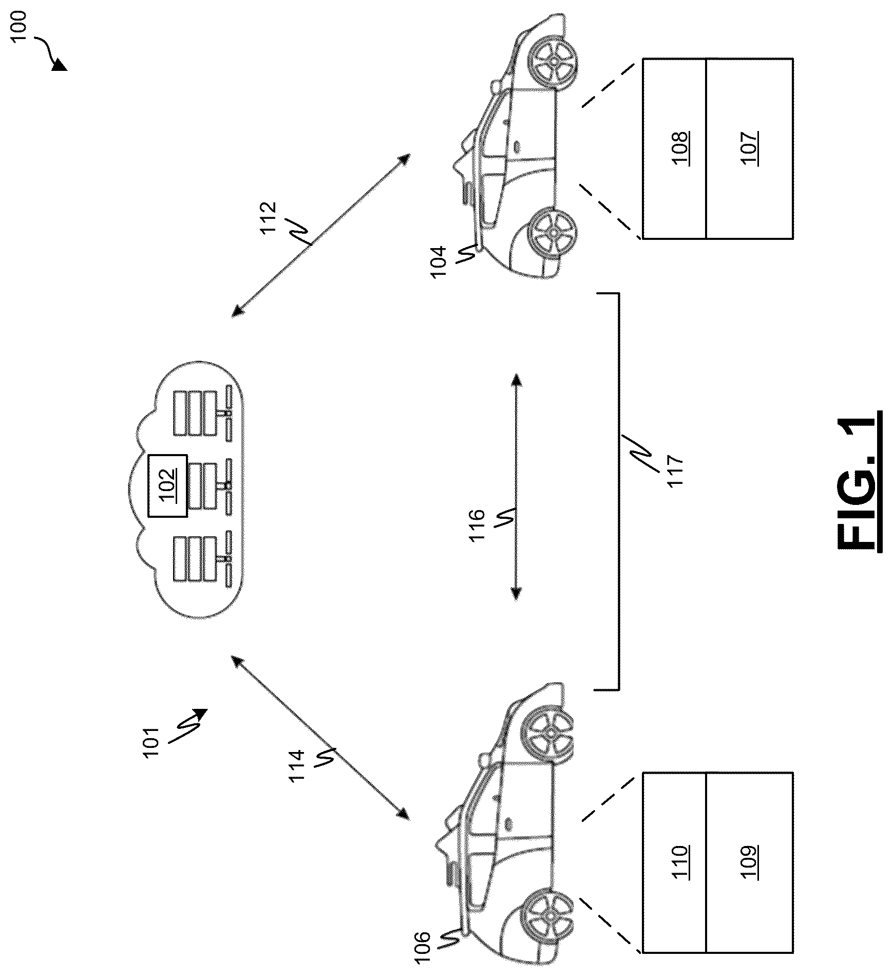 Patent US12304389 — Vehicle cut-in threat detection and mitigation between a leader and follower platoon — Figure 1