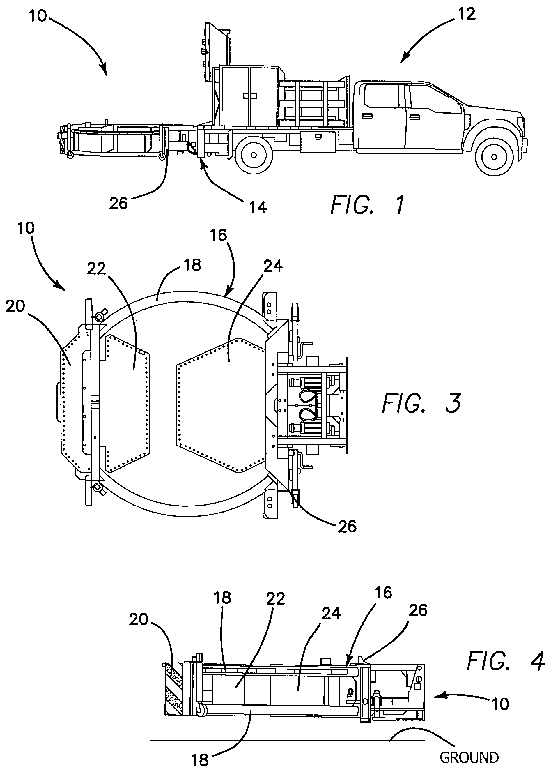 Patent US12304409 Figure 1 – Vehicle-mounted crash attenuator