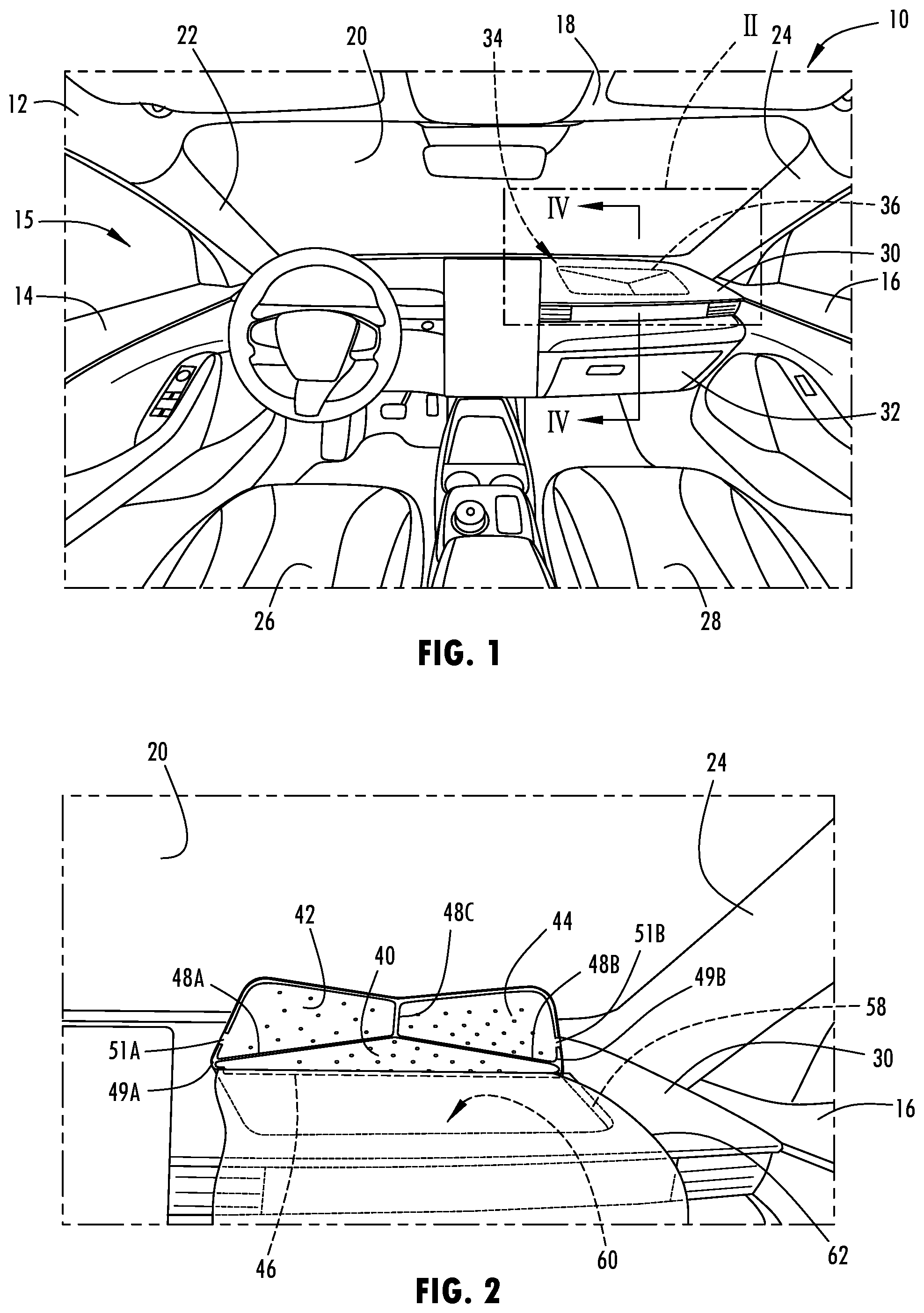 Patent US12304414 — Vehicle instrument panel and foldable airbag deployment door — Figure 1
