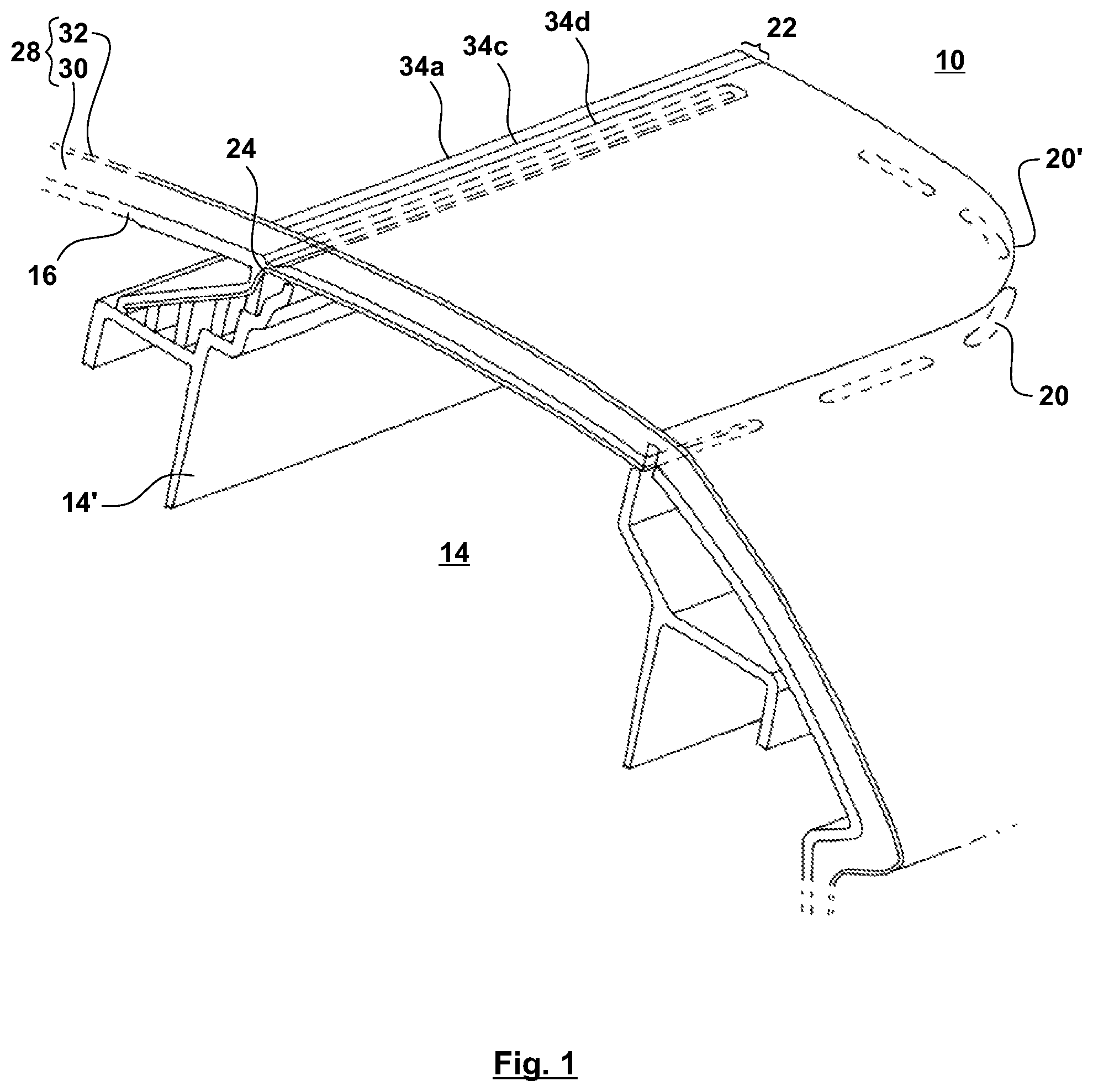 Patent US12304415 Figure 1 – Cover for an airbag device, interior trim part and method for manufacturing a cover