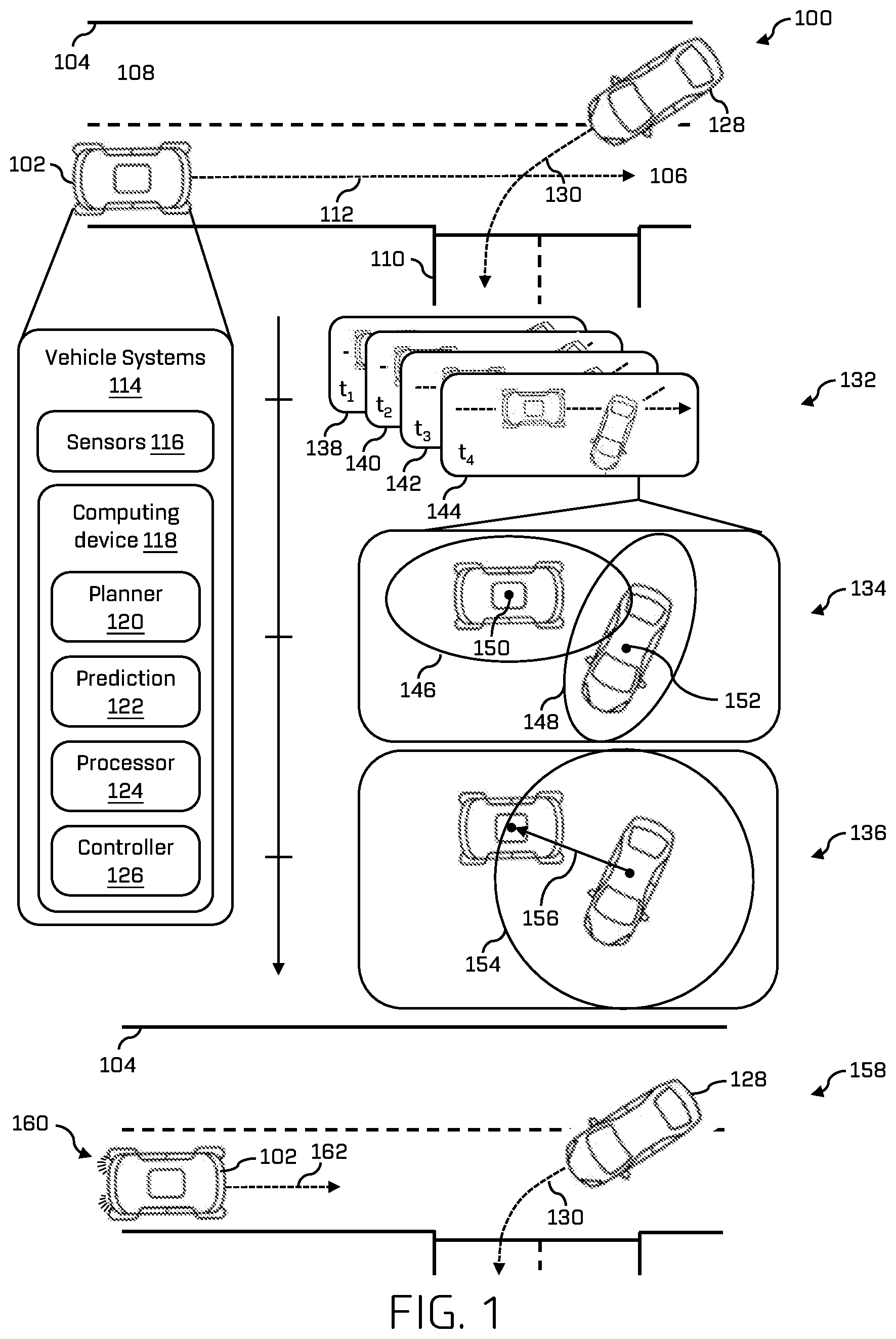 Patent US12304530 — Autonomous vehicle control based on a probability of collision — Figure 1