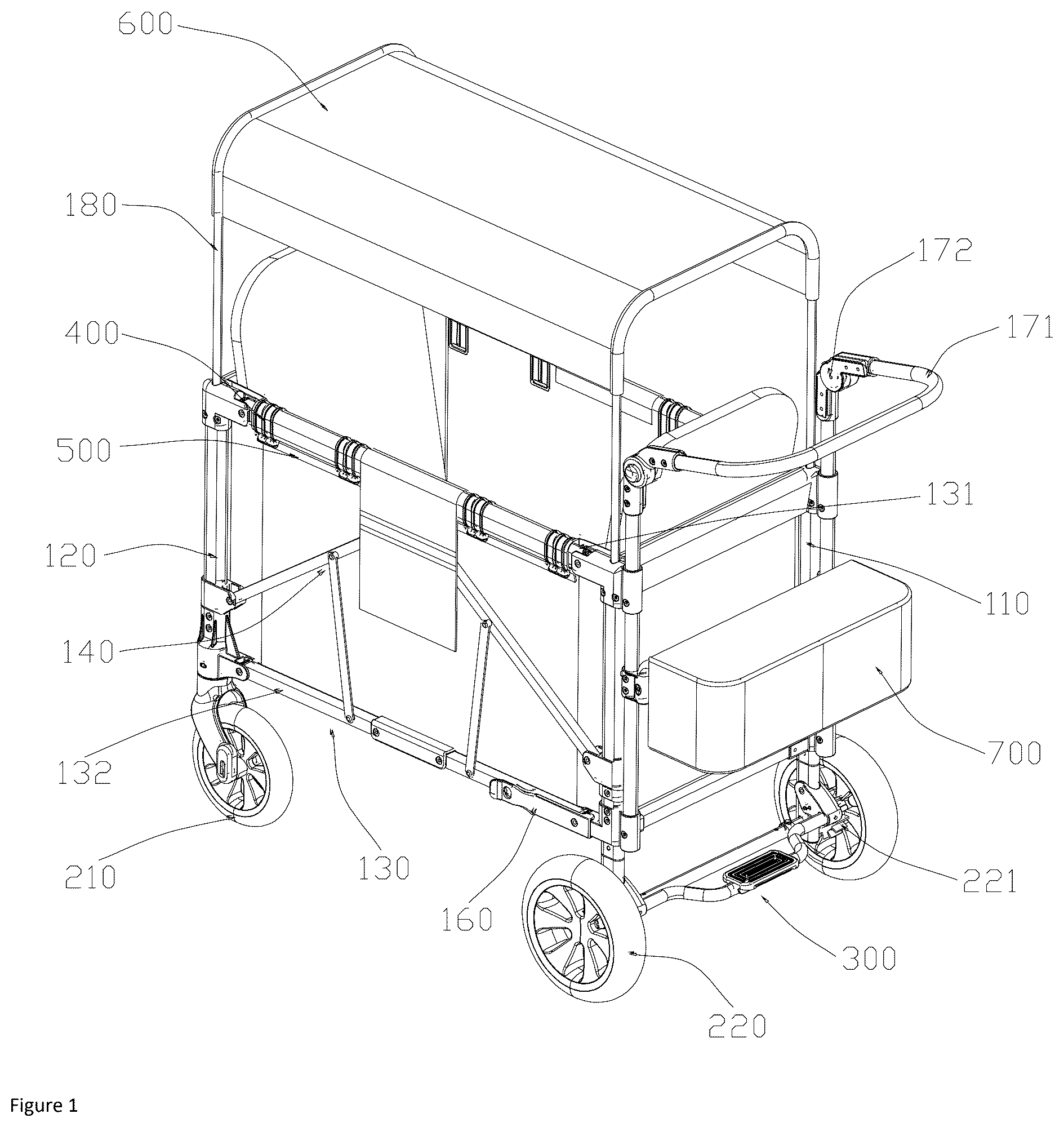 Patent US12304547 Figure 1 – Foldable stroller