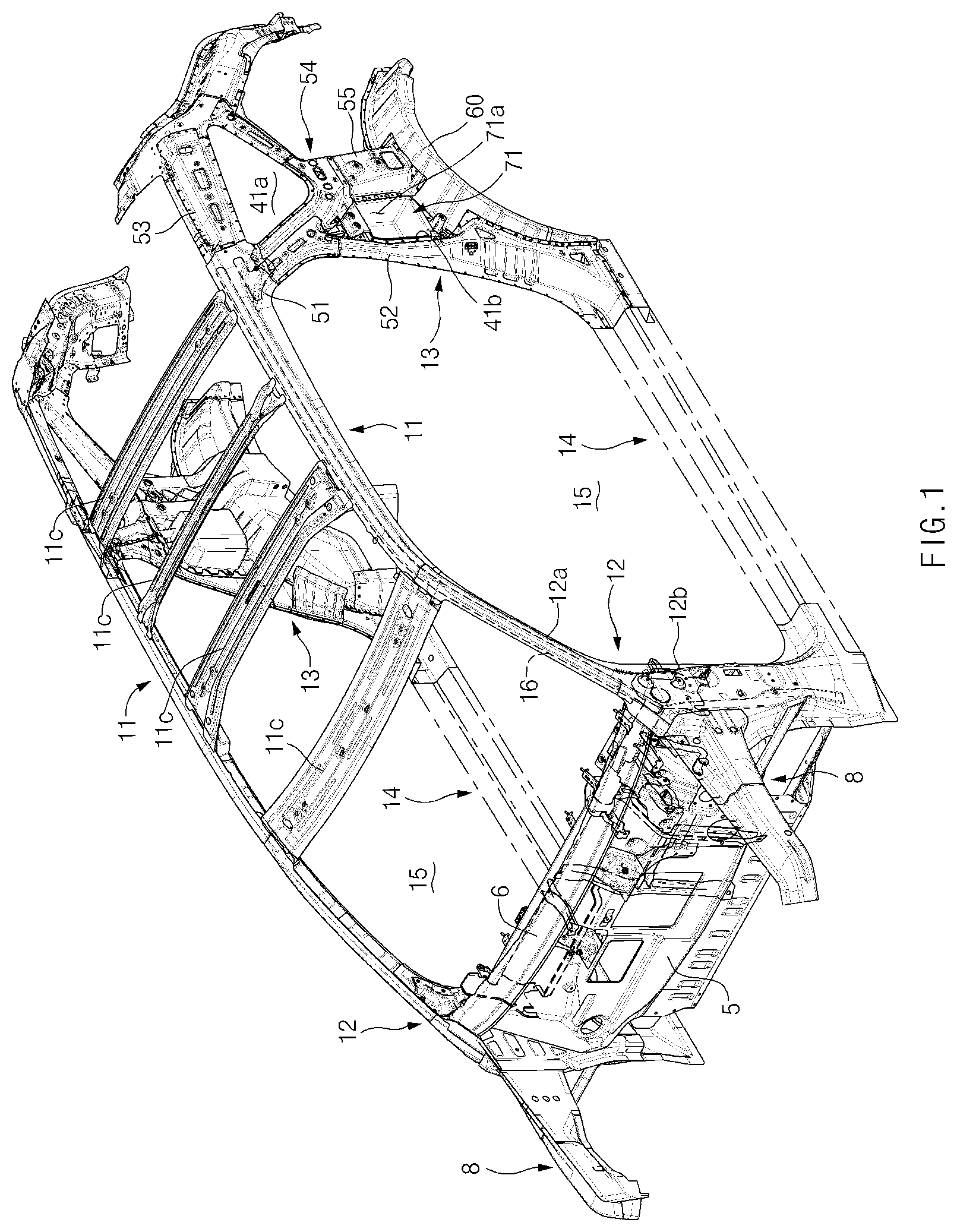 Patent US12304566 — Vehicle body structure — Figure 1