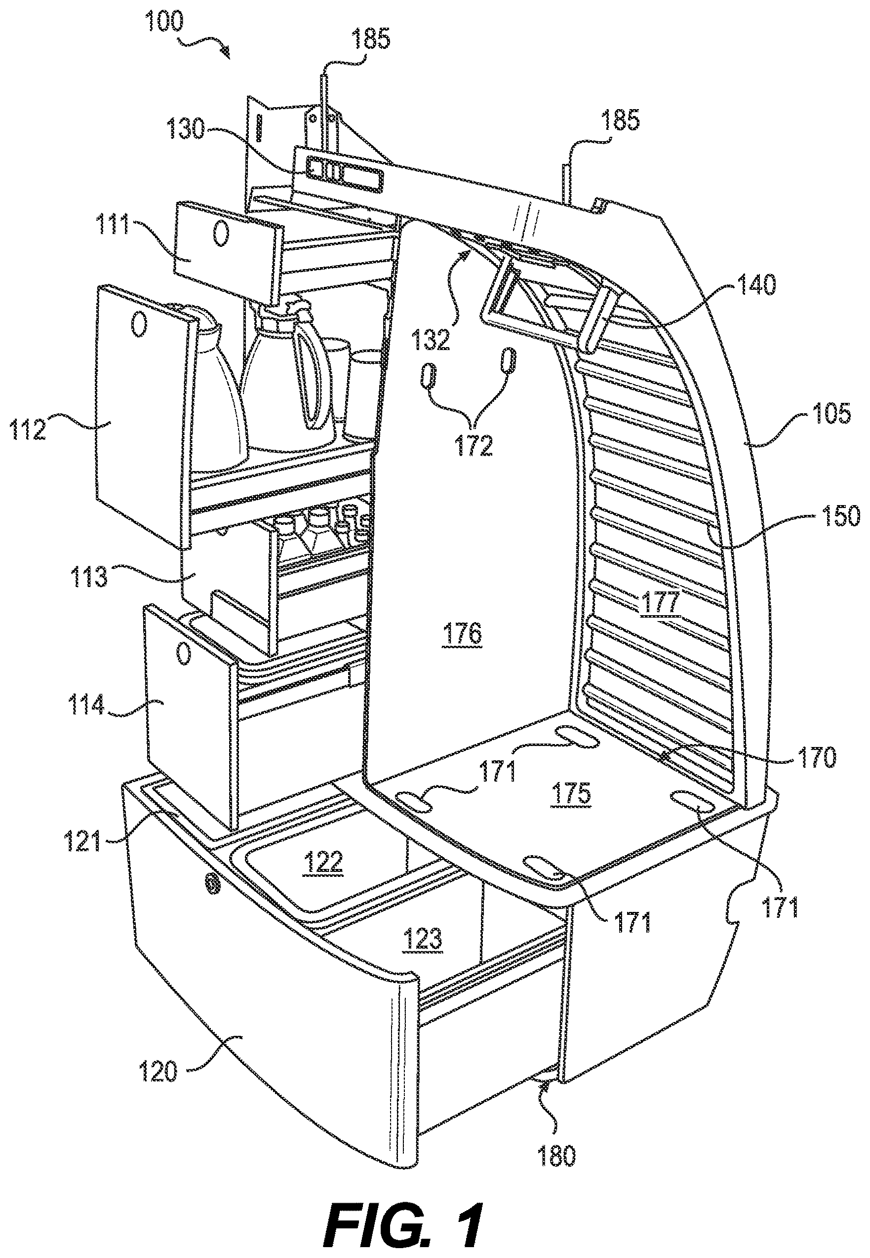Patent US12304634 Figure 1 – Modular refreshment center