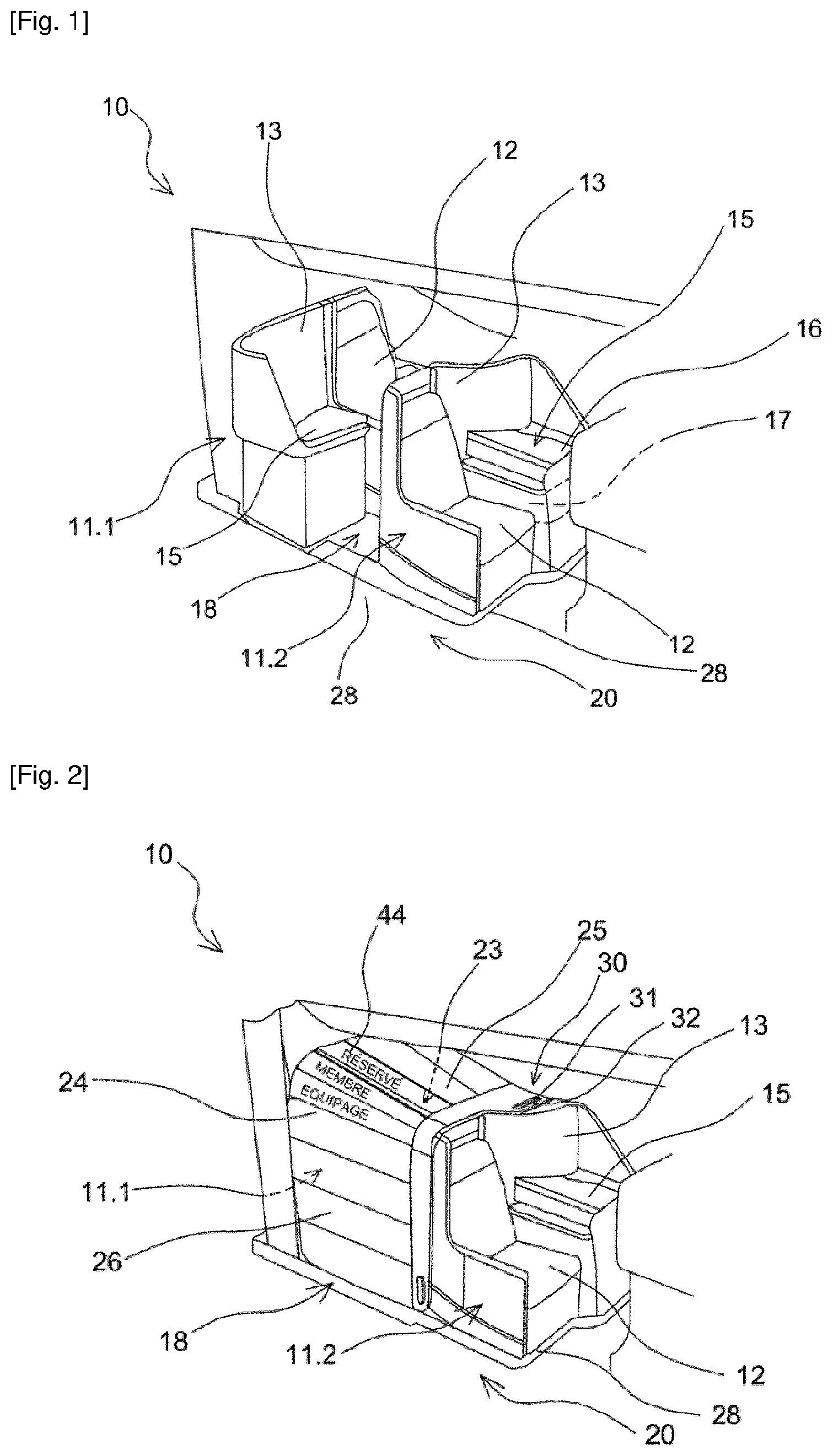 Patent US12304638 — Flexible structure for creating a rest space inside an aircraft cabin — Figure 1