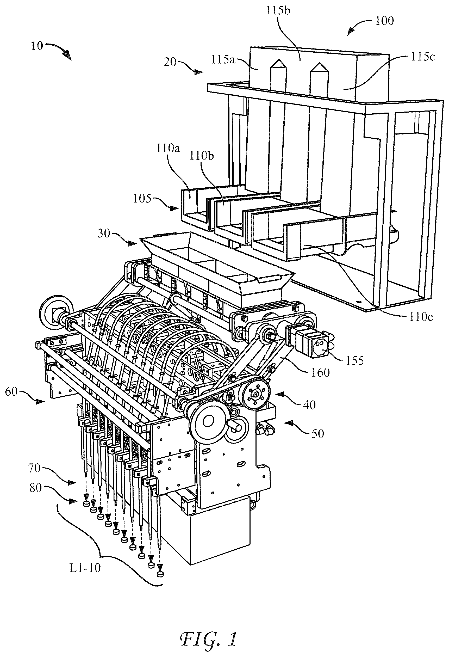Patent US12304672 — Slide measuring system for filling pouches and associated method — Figure 1
