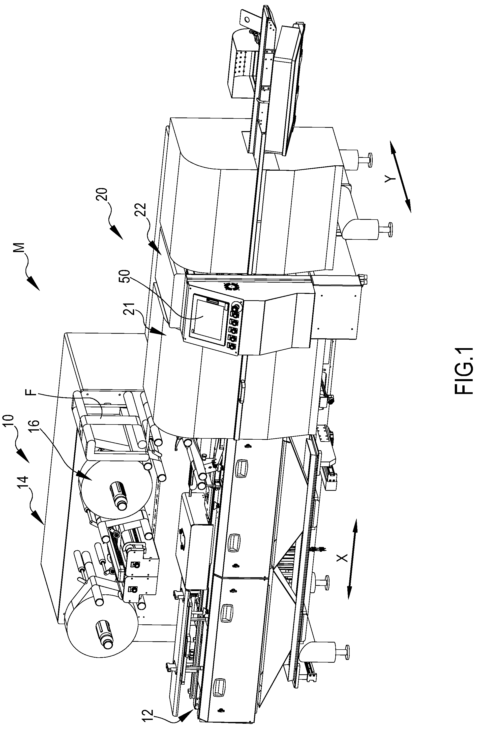 Patent US12304682 Figure 1 – Horizontal packaging machine with adjustable cut-sew group