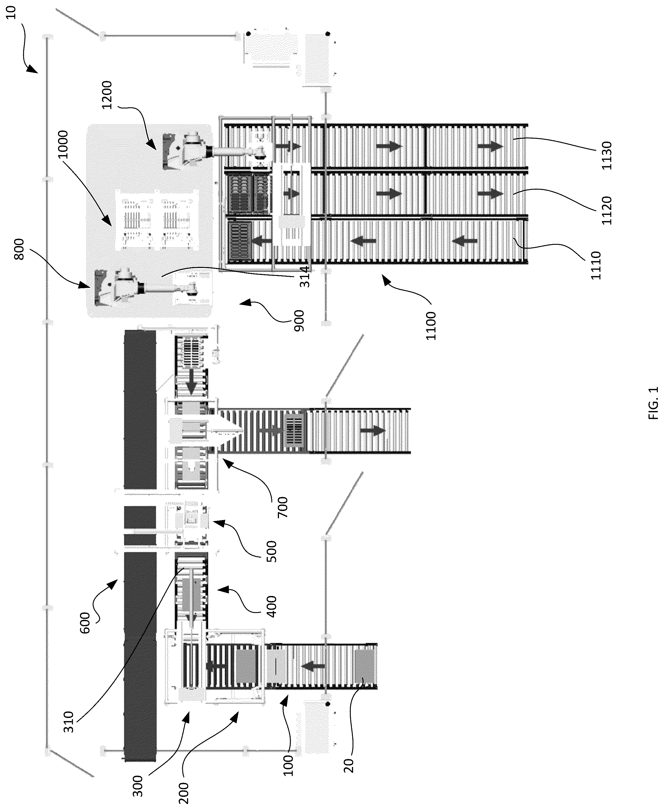 Patent US12304683 — Hard disk drive transformation from OEM packaging to automation friendly containers — Figure 1