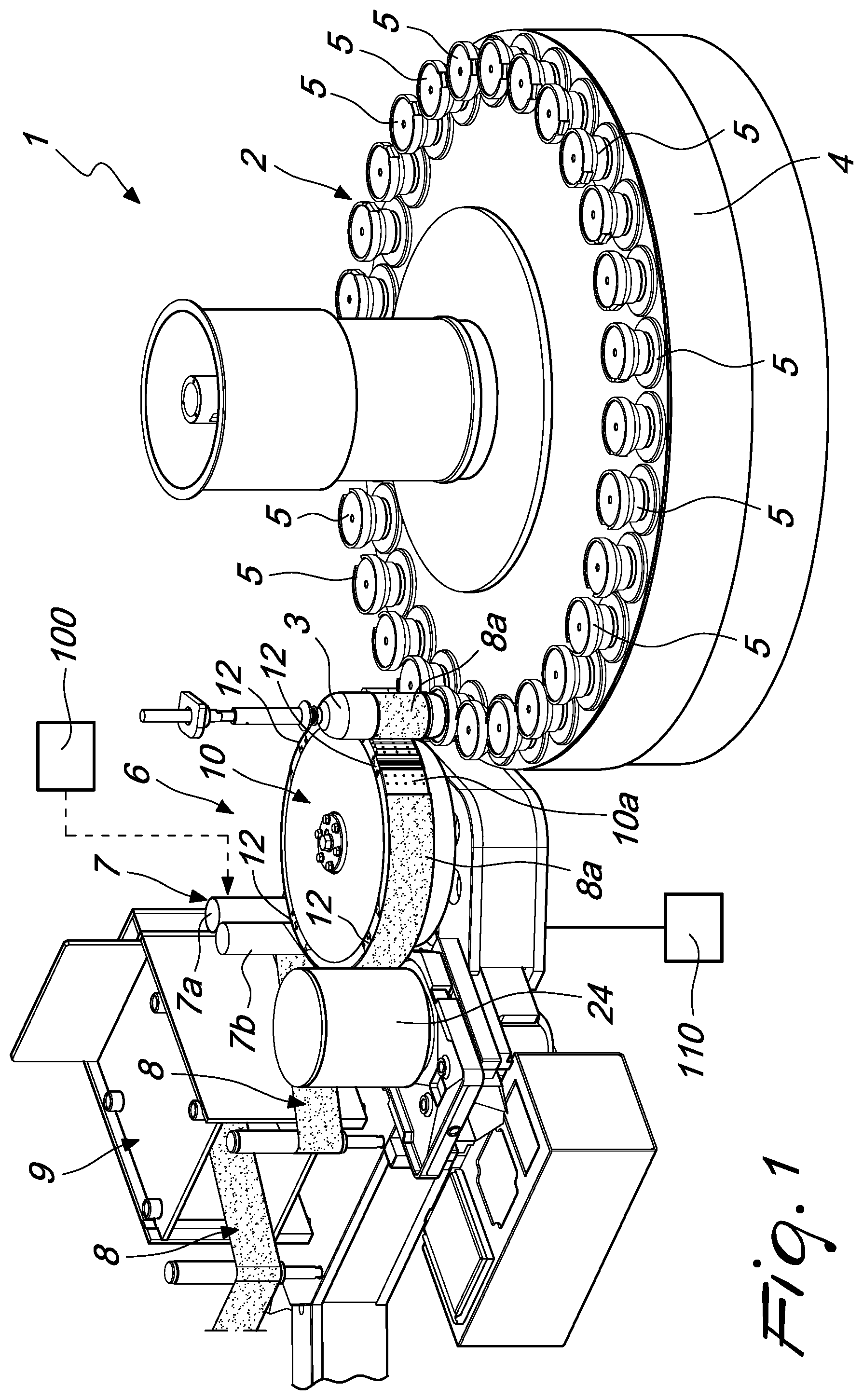 Patent US12304686 Figure 1 – Labeling machine
