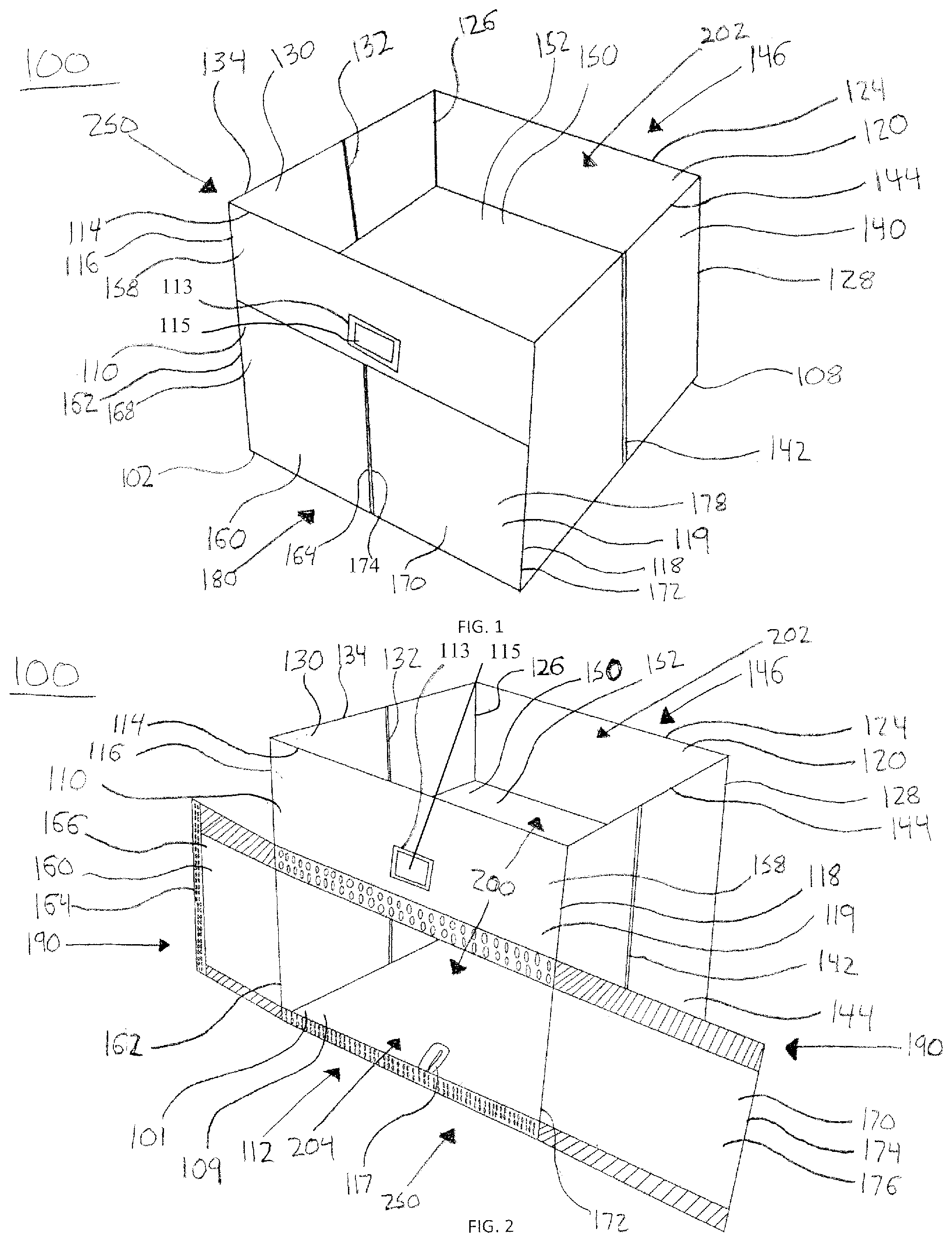 Patent US12304689 — Multi-compartment collapsible storage container — Figure 1