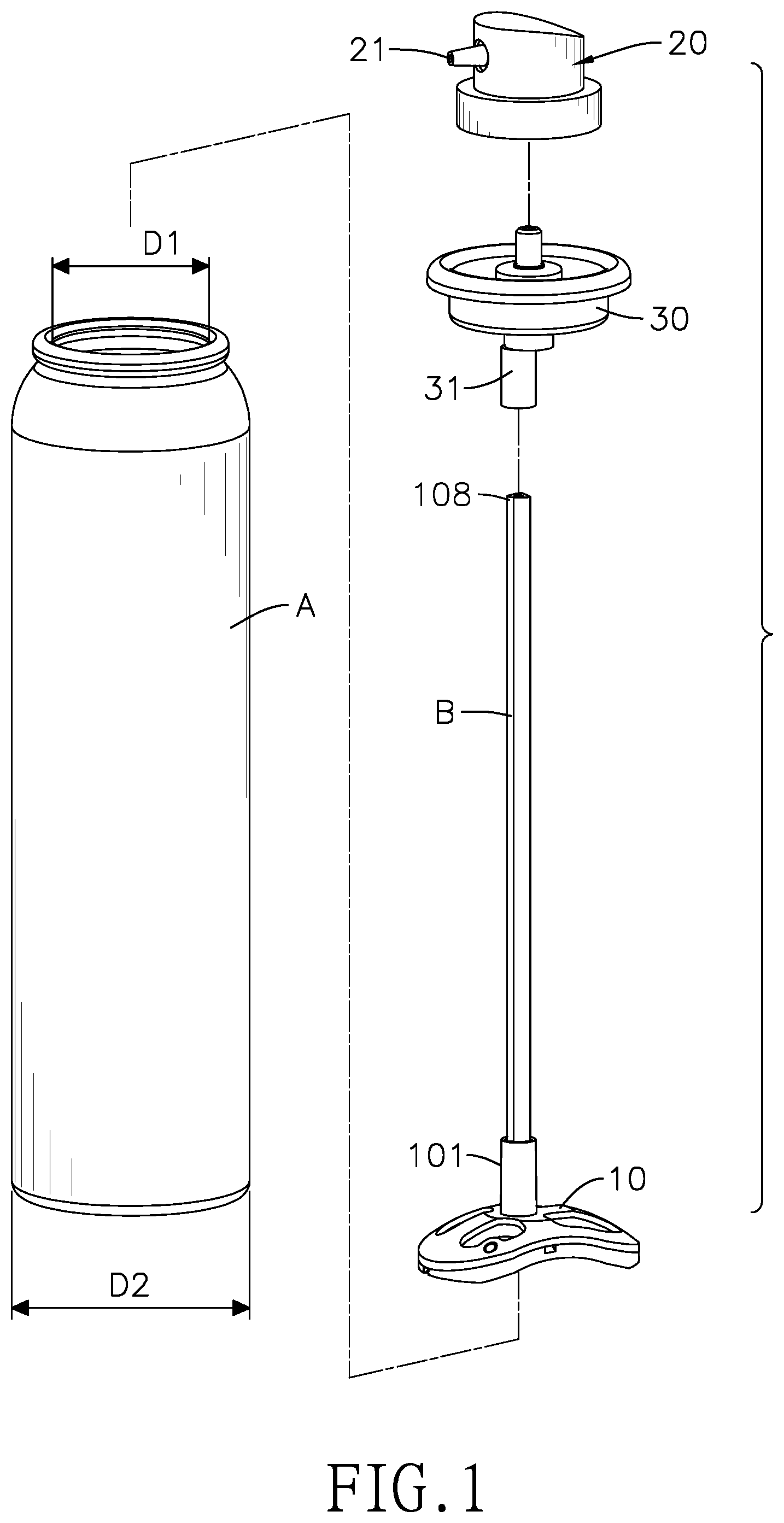 Patent US12304720 — Liquid product container and extending drawing unit of liquid product container — Figure 1