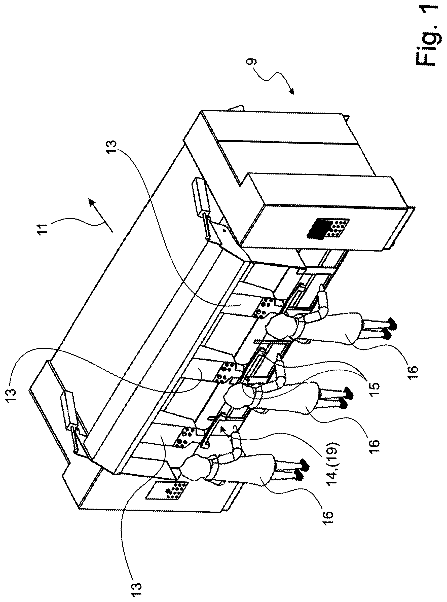 Patent US12304740 — Method and apparatuses for feeding items of laundry to a laundry machine, such as in particular a mangle — Figure 1