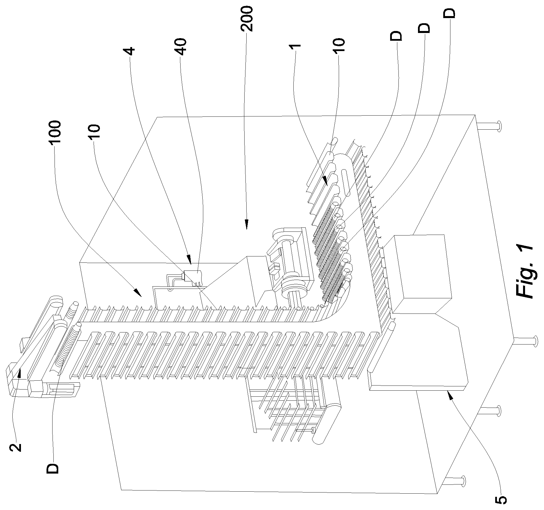 Patent US12304748 — Grouping device and method for grouping discrete rows of articles into a continuous row of articles — Figure 1