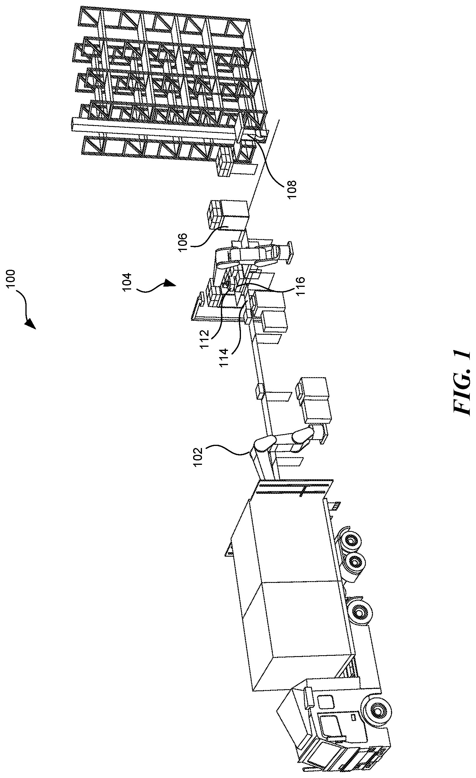 Patent US12304750 — Robotic system for processing packages arriving out of sequence — Figure 1
