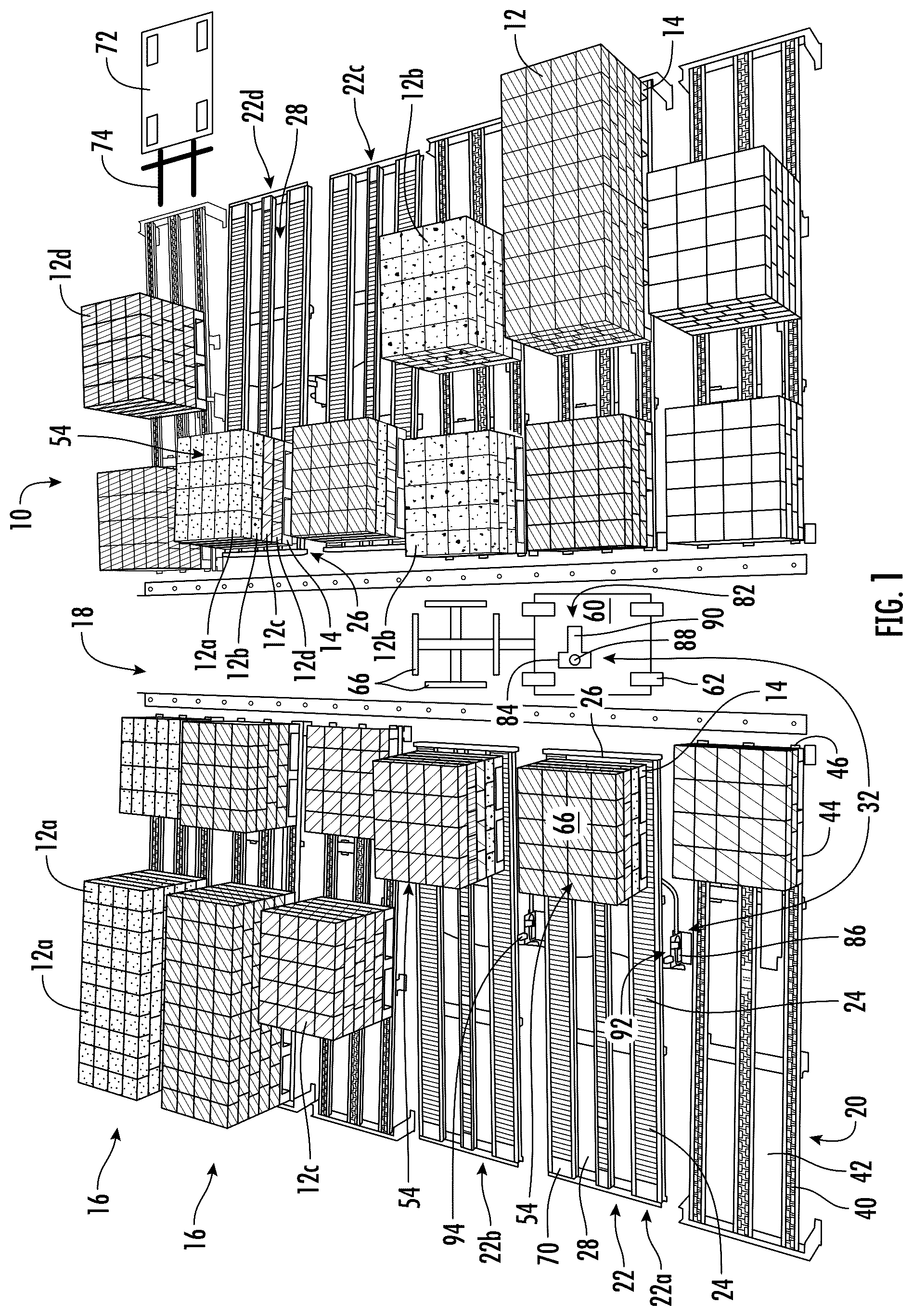 Patent US12304754 — Method and apparatus for building palleted goods — Figure 1