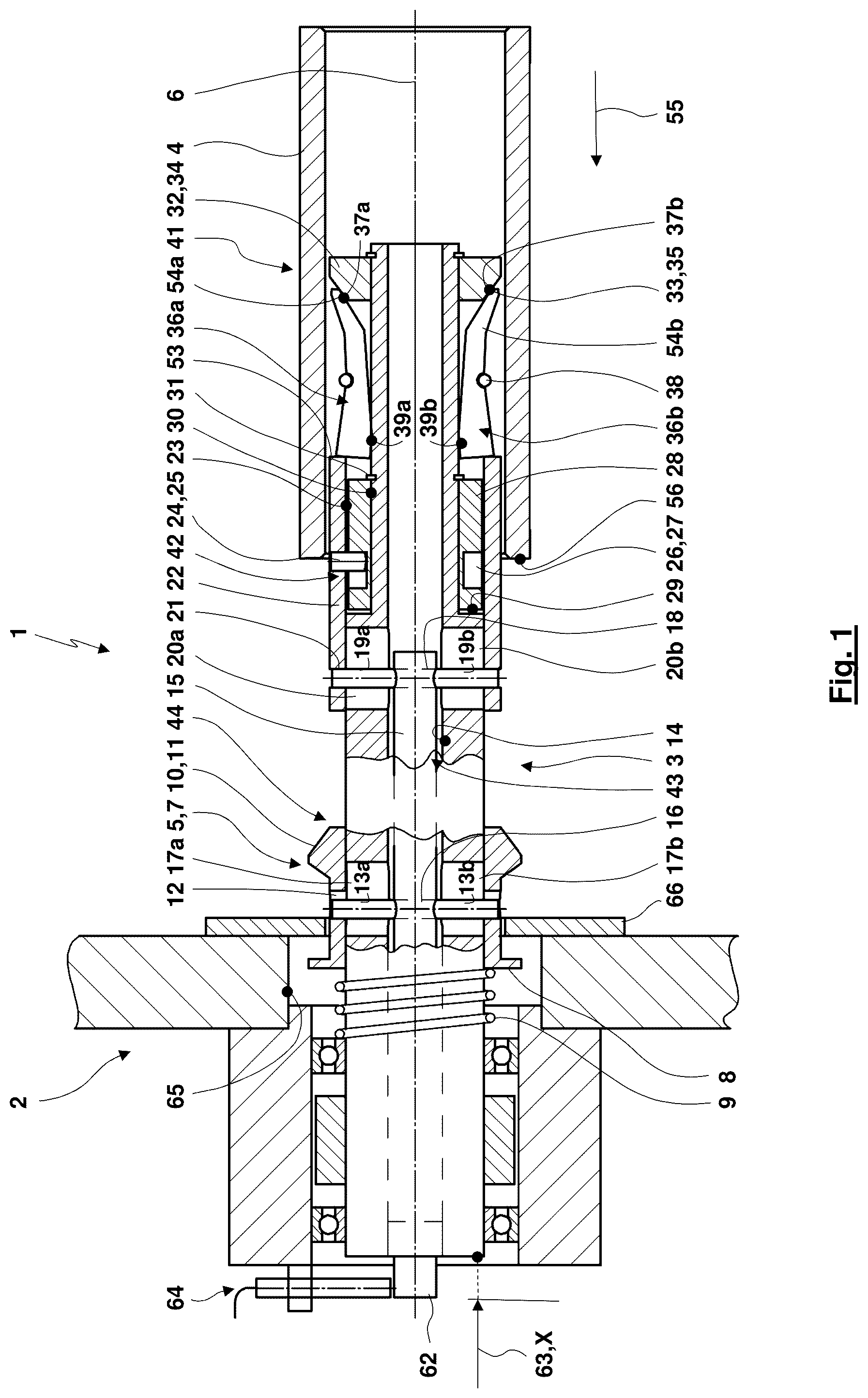 Patent US12304769 Figure 1 – Winding machine fixing mechanism, winding machine and method for coupling and/or decoupling a winding sleeve to or from a winding spindle of a winding machine