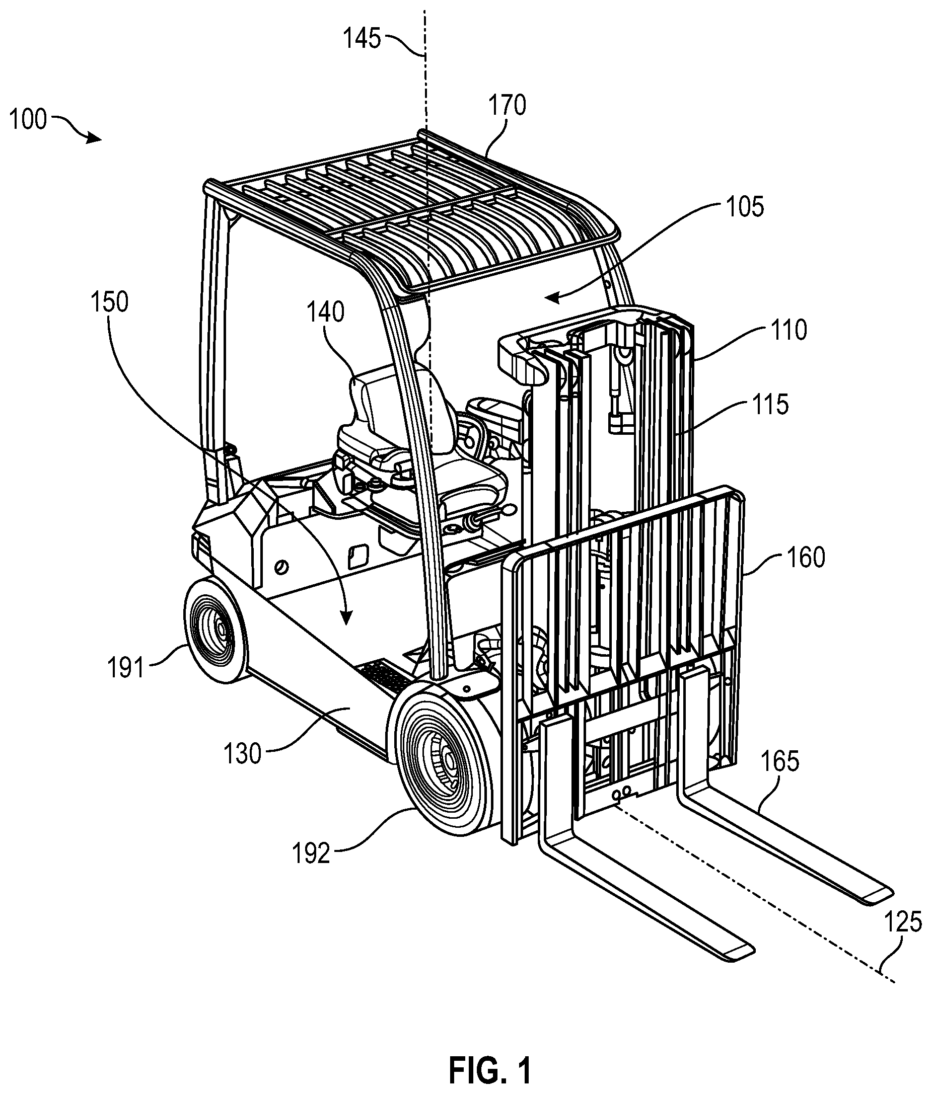 Patent US12304789 — Lift truck having advantageous design elements — Figure 1