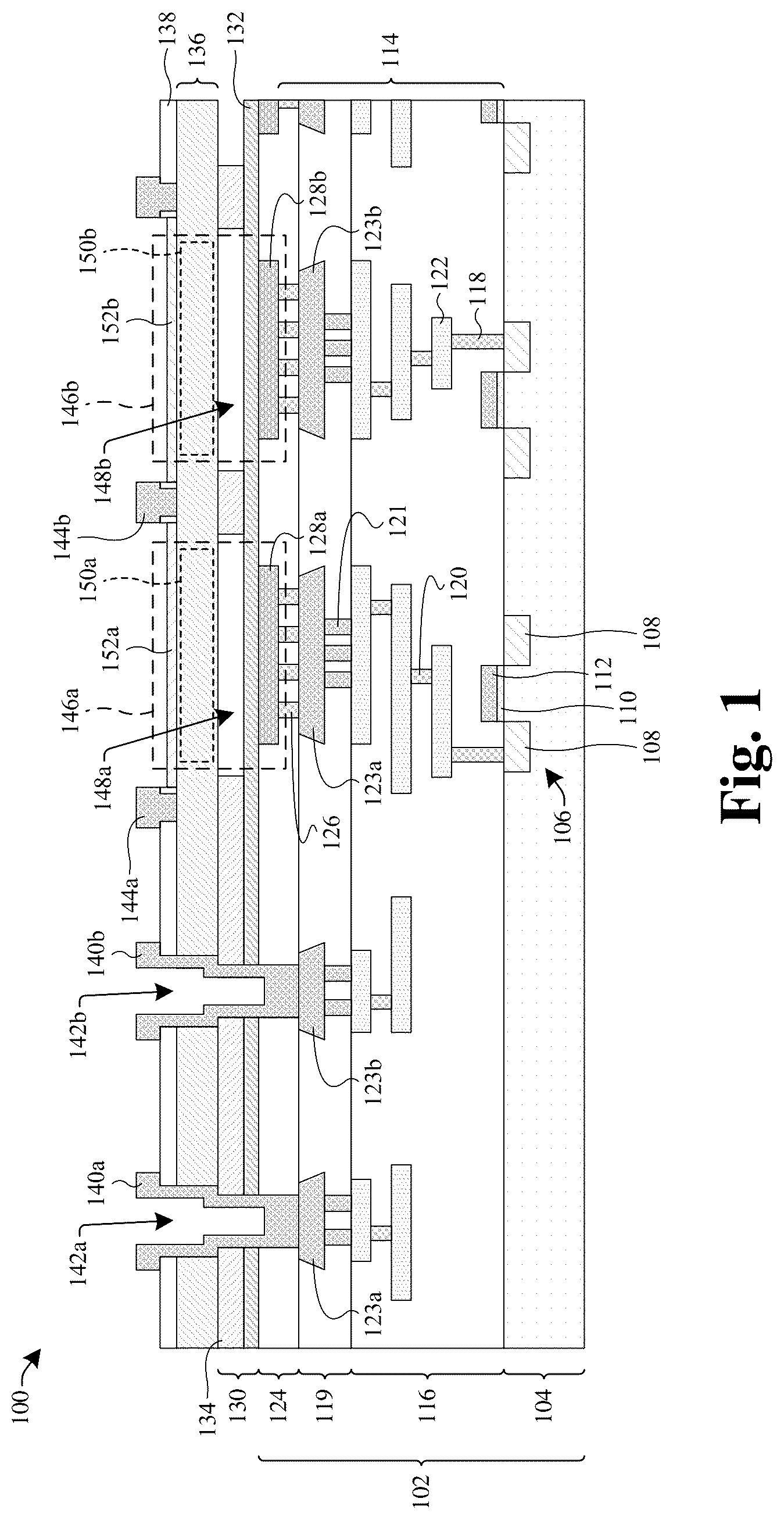 Patent US12304807 — Semiconductor device comprising different types of microelectromechanical systems devices — Figure 1