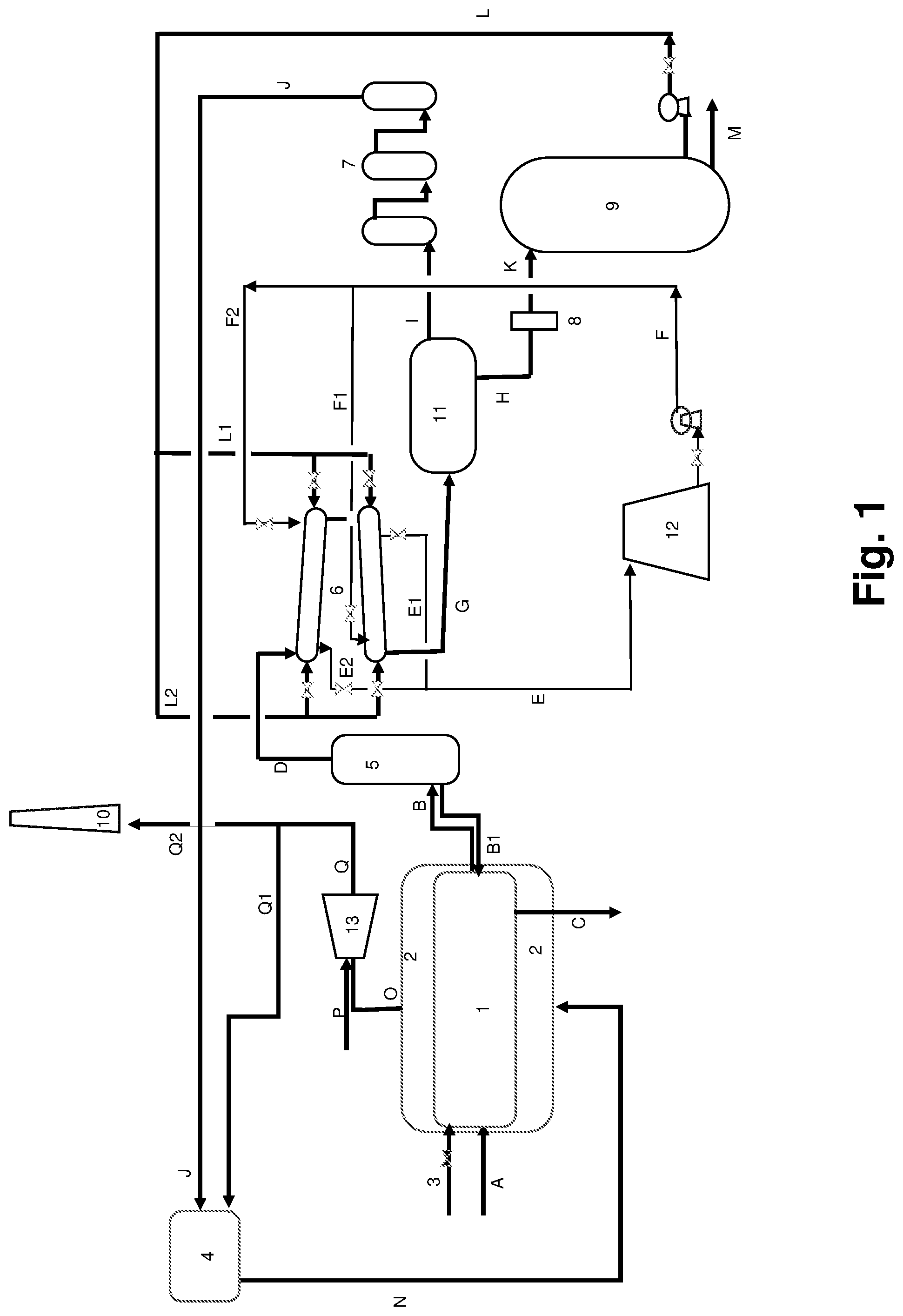 Patent US12305043 — Thermolysis system and method for obtaining recovered carbon black and fuel from disused tires — Figure 1
