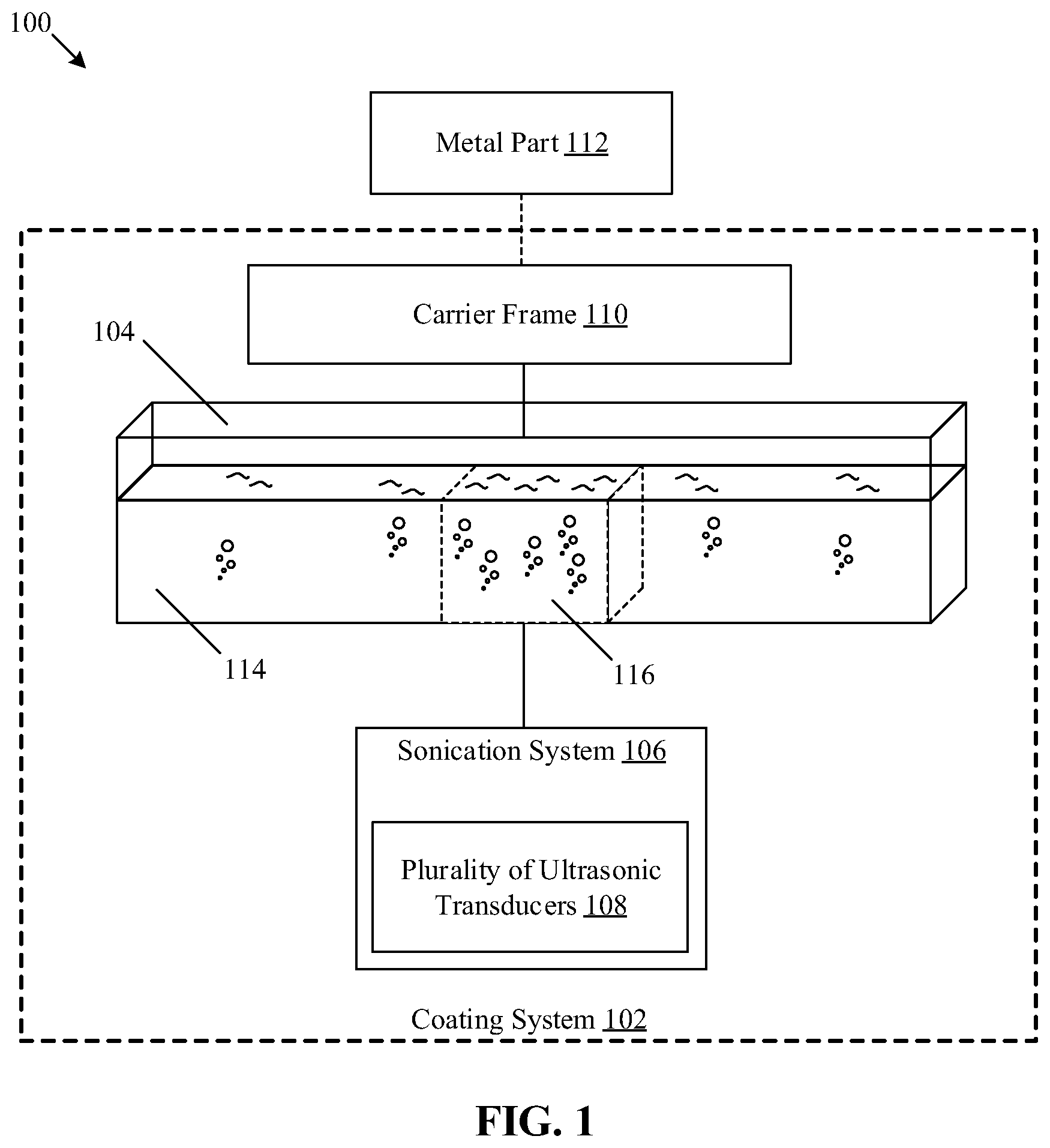Patent US12305308 — Coating system and method for e-coating and degasification of e-coat fluid during e-coat — Figure 1