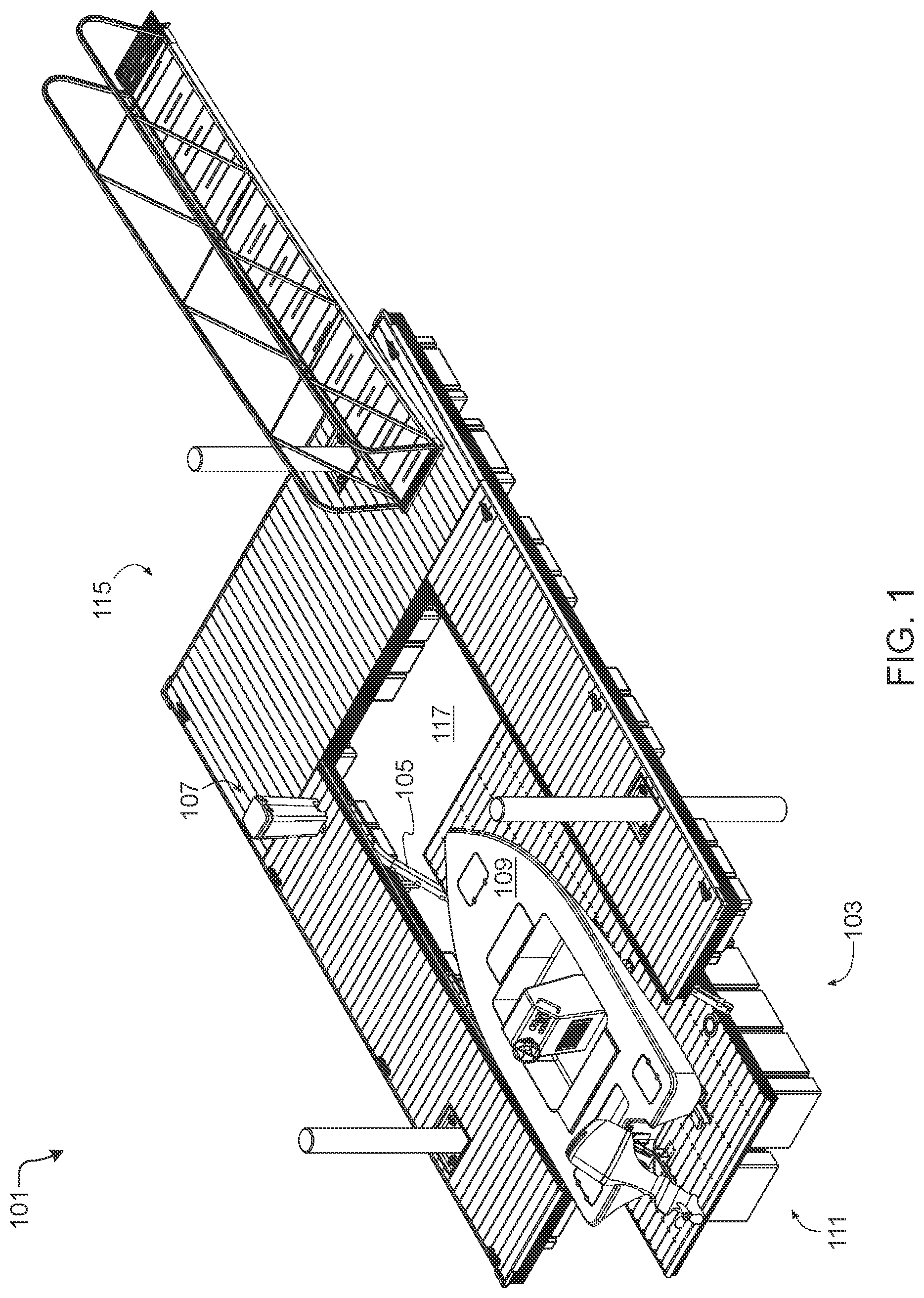 Patent US12305347 Figure 1 – Marine rail lift system