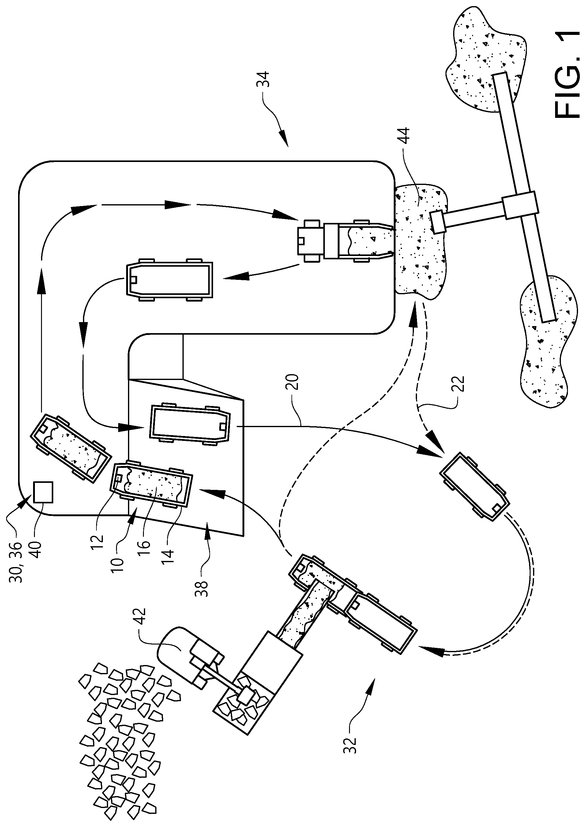 Patent US12305362 — Method for controlling an autonomous vehicle operating at a worksite — Figure 1