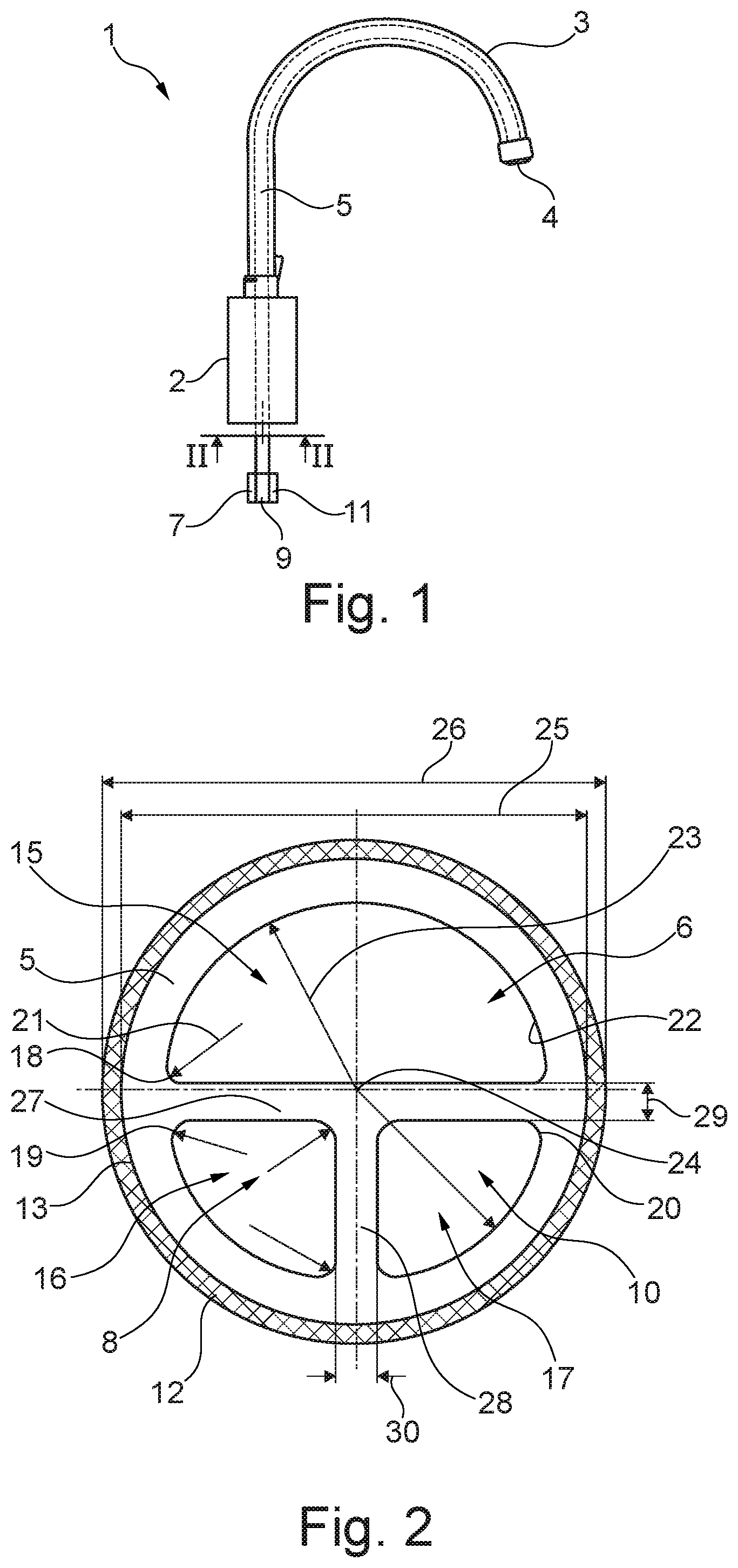Patent US12305370 Figure 1 – Sanitary faucet having a hose